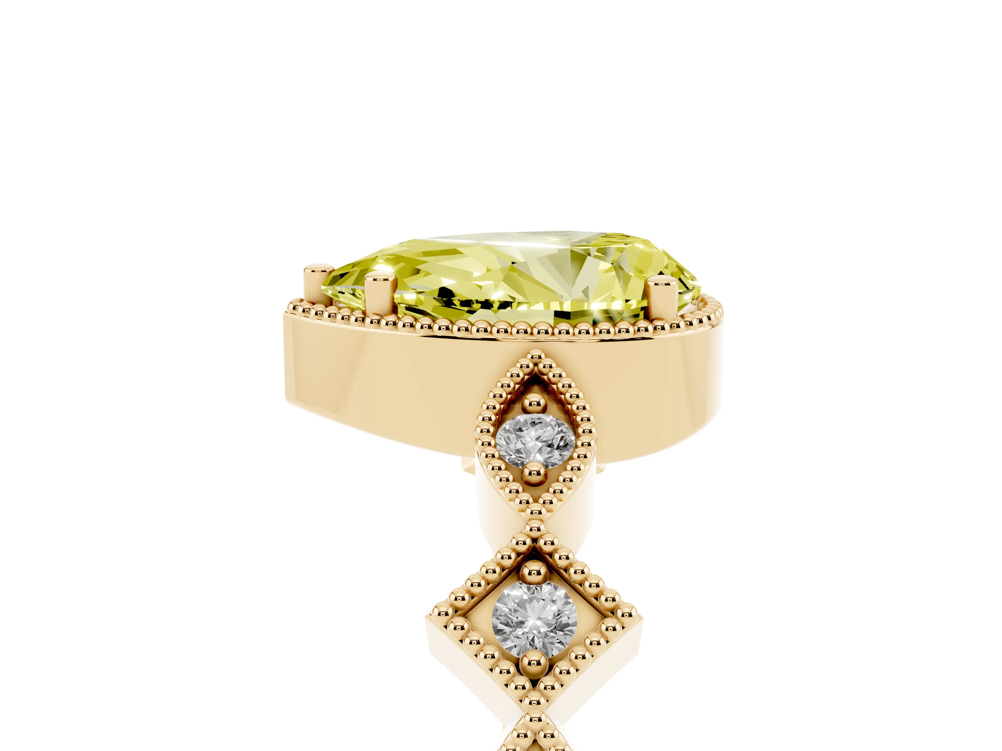 Fancy Yellow Pear Cut Diamond Milgrain Marquise Twist Band Ring Set in Yellow gold with Prong Setting