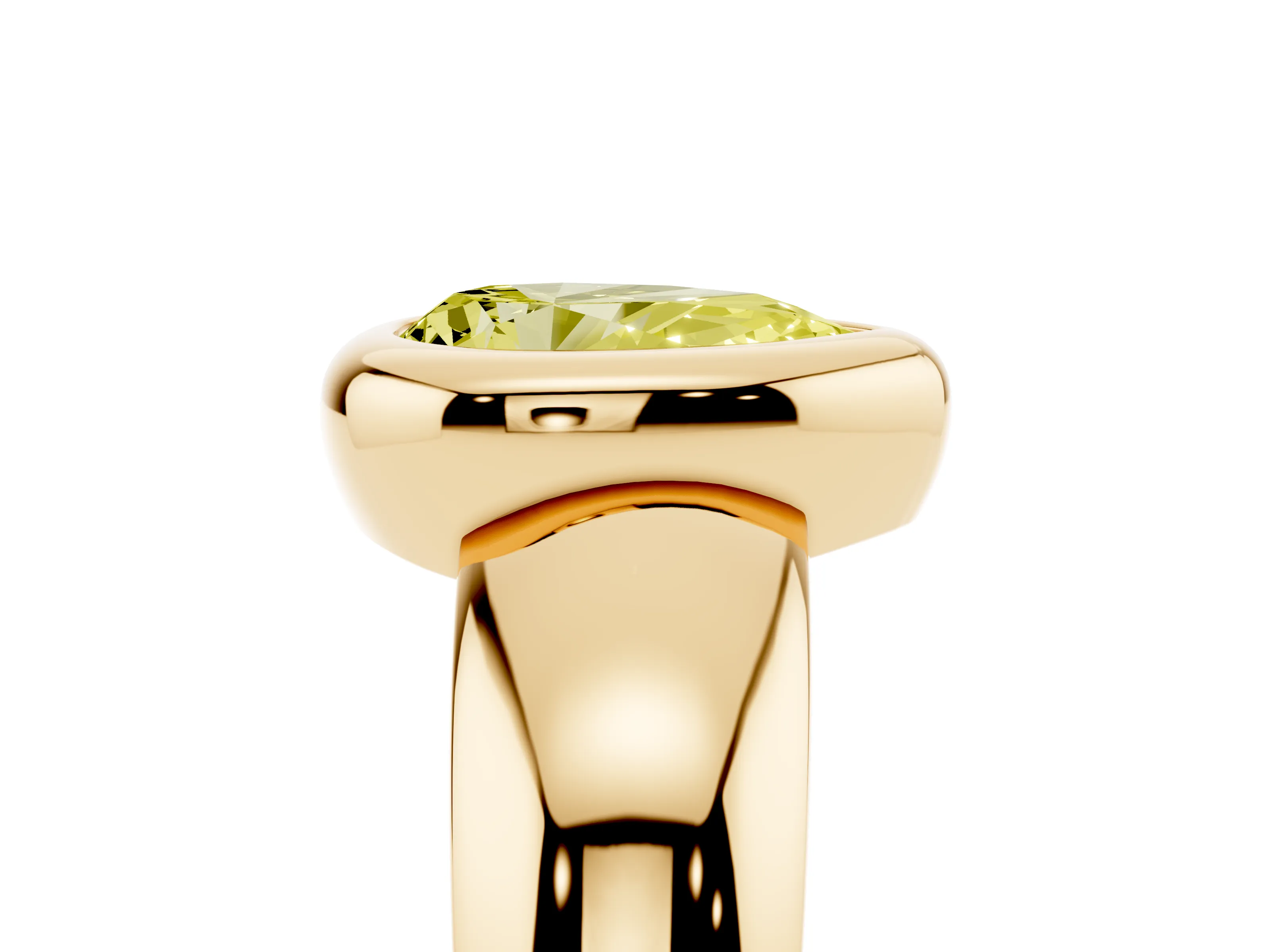 Fancy Yellow Bezel Set Pear Cut Diamond Solitaire Ring Set in Yellow gold with Wide Band