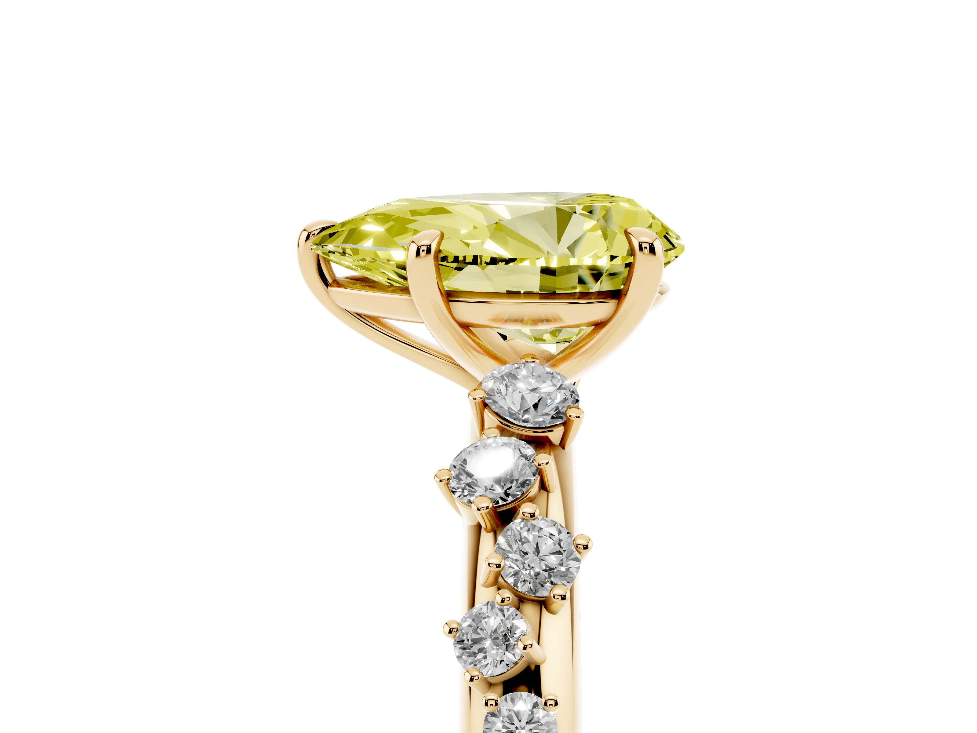 Fancy Yellow Pear Cut Diamond Cluster Solitaire Ring Set in Yellow gold with Prong Setting