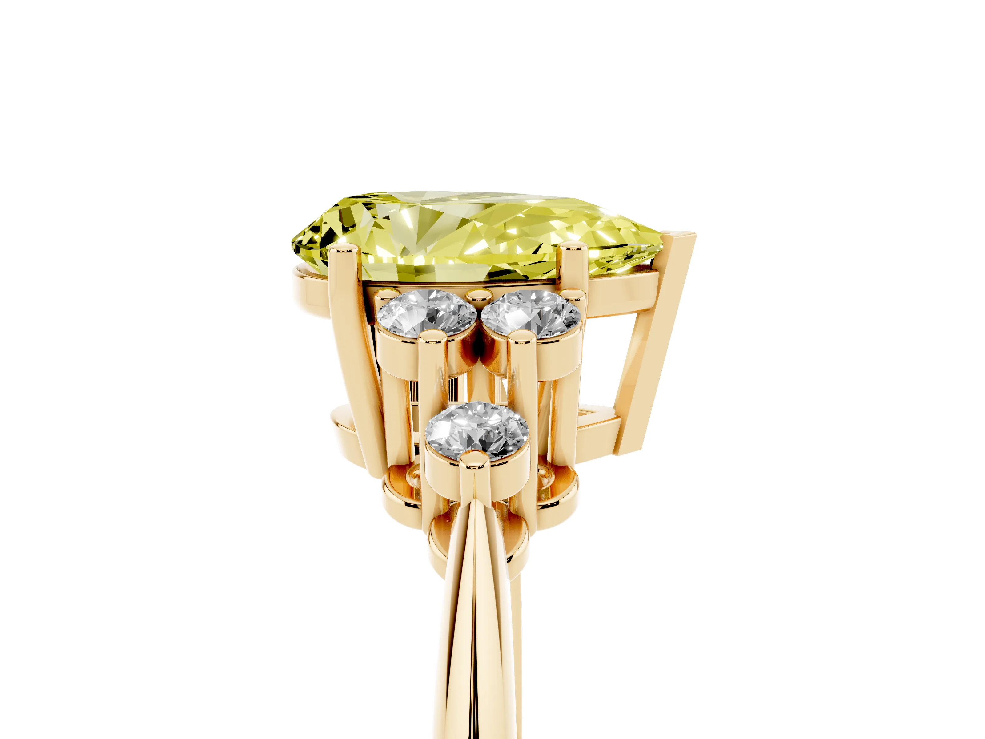 Fancy Yellow Pear Cut Diamond Cluster Ring Set in Yellow gold with Plain Band and Prong Setting