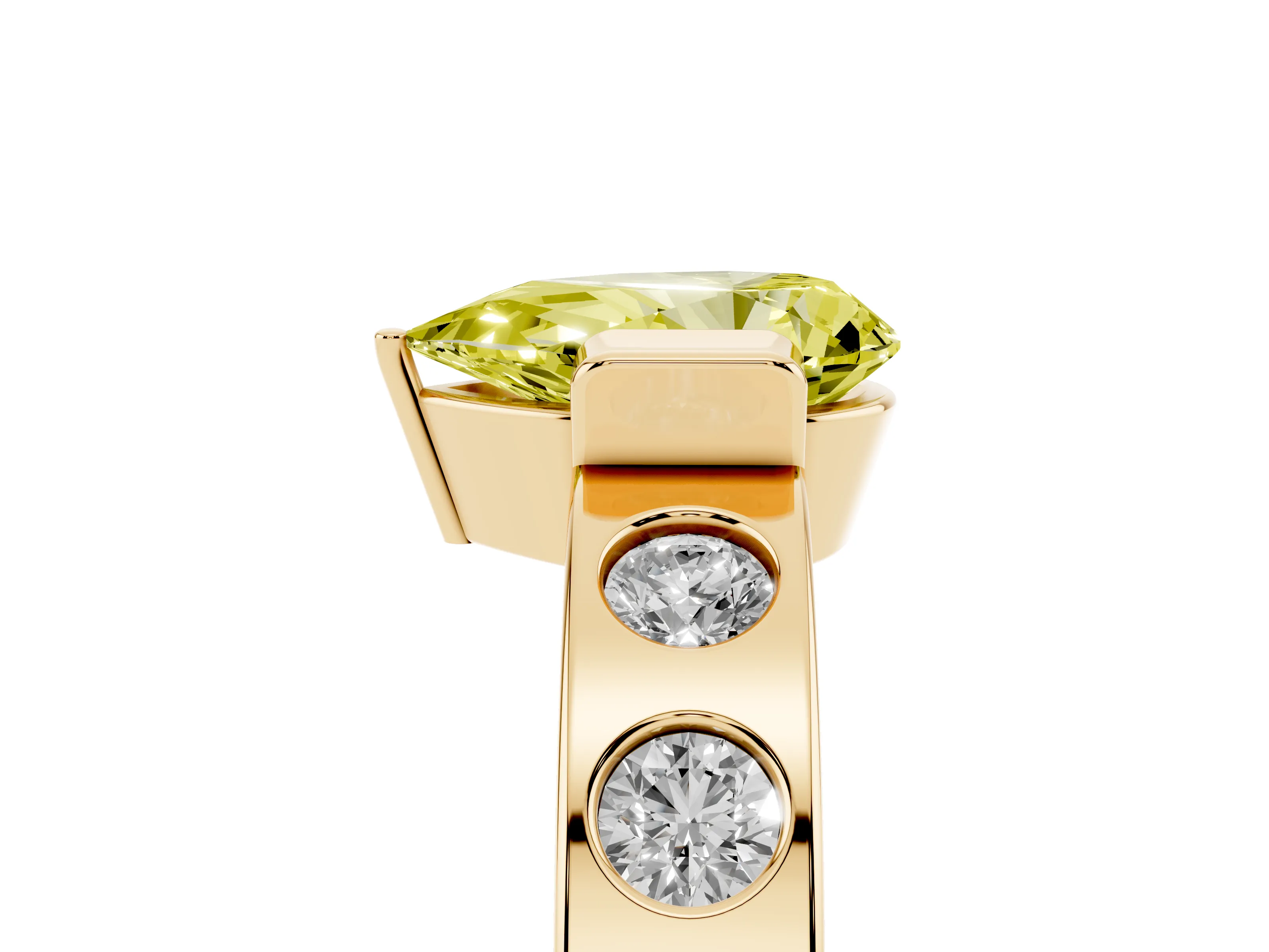 Fancy Yellow Pear Cut Diamond Channel-Set Band Ring Set in Yellow gold with Bezel Prong Setting