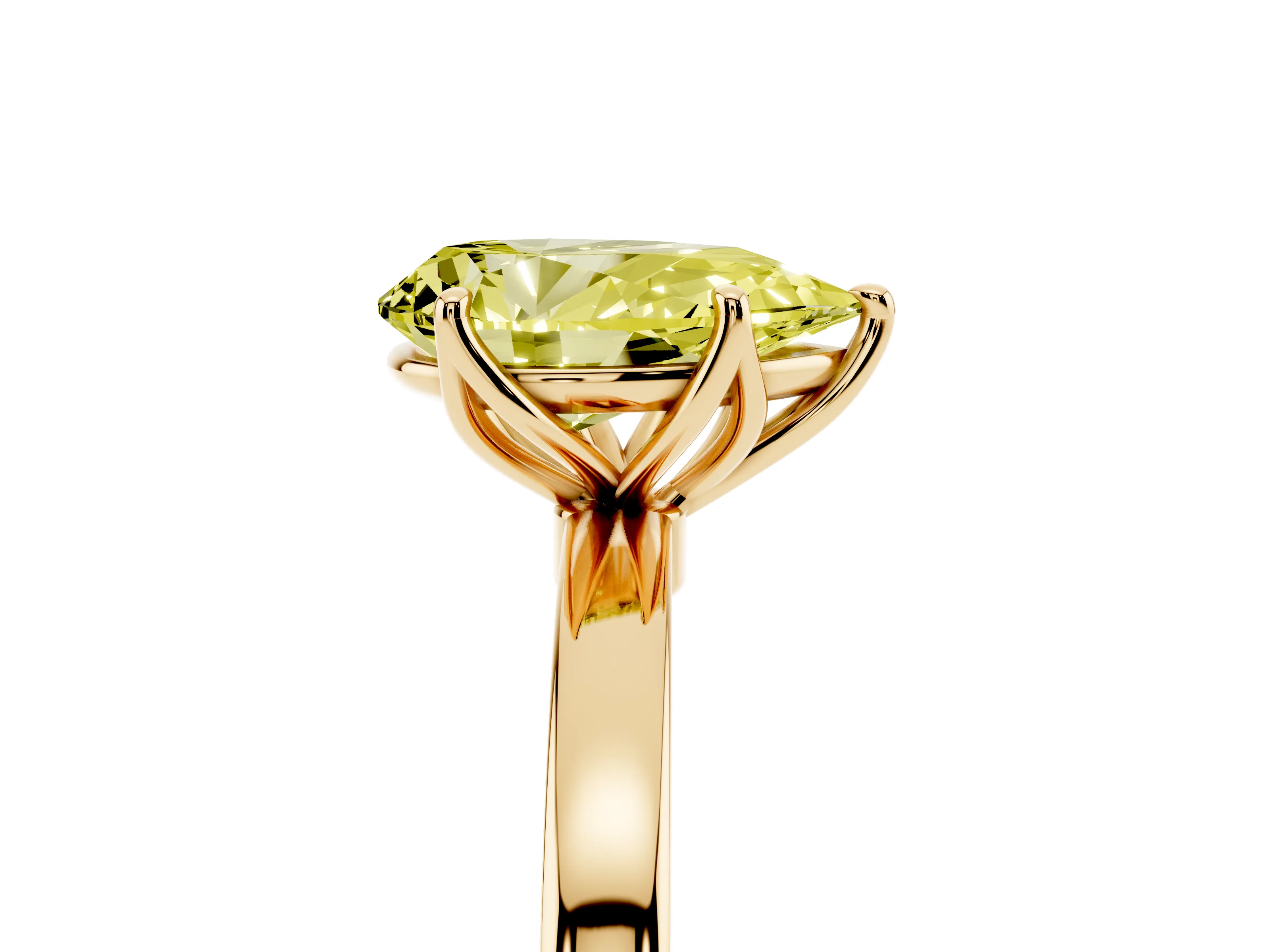 Fancy Yellow Pear Cut Diamond Solitaire Ring Set in Yellow gold with Prong Setting and Thin Polished Band