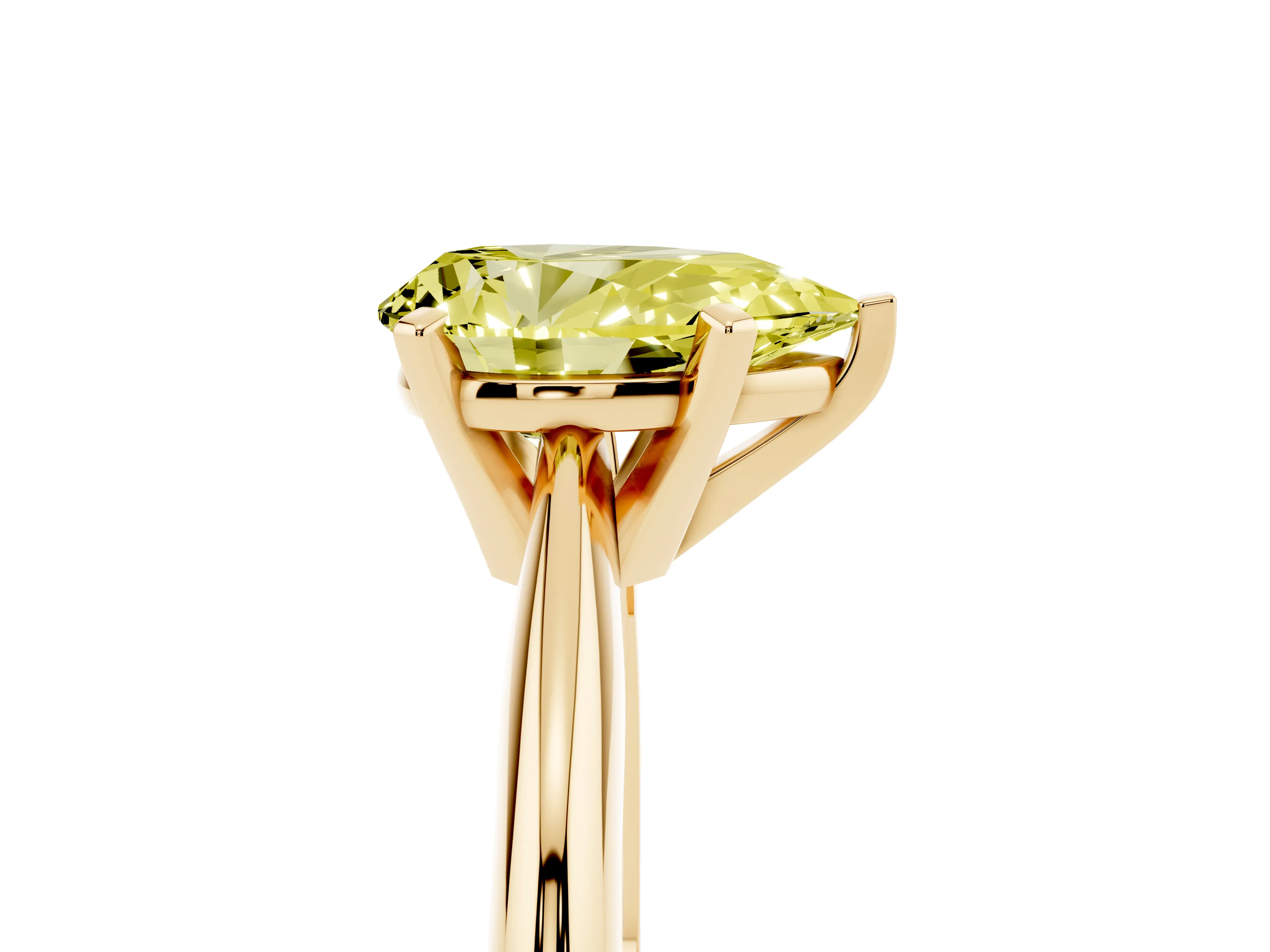Fancy Yellow Pear Cut Diamond Solitaire Ring Set in Yellow gold with Prong Setting on a Plain Round Band