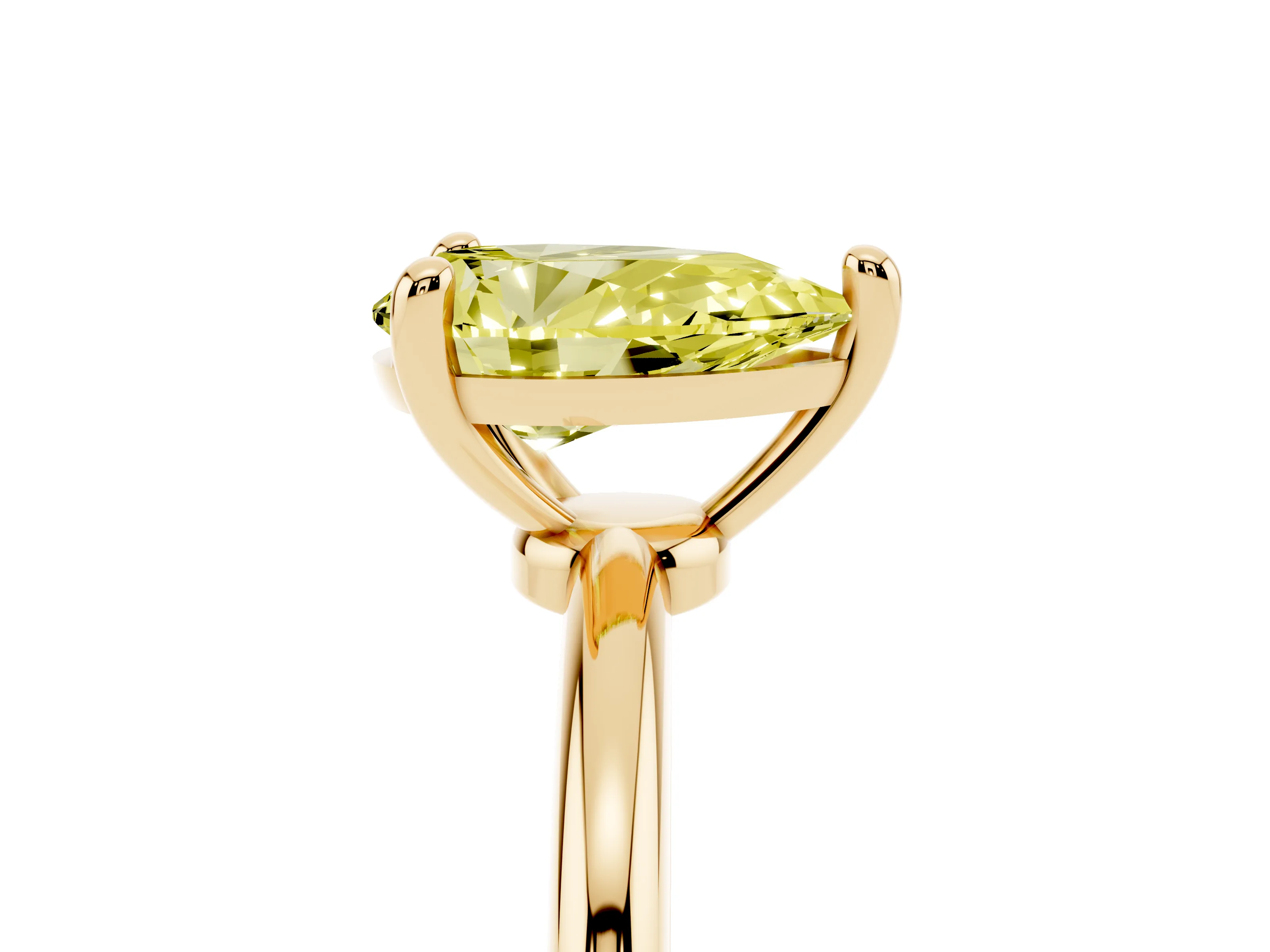 Fancy Yellow Pear Cut Diamond Solitaire Ring Set in Yellow gold with Secure Prong Setting on a Classic Band