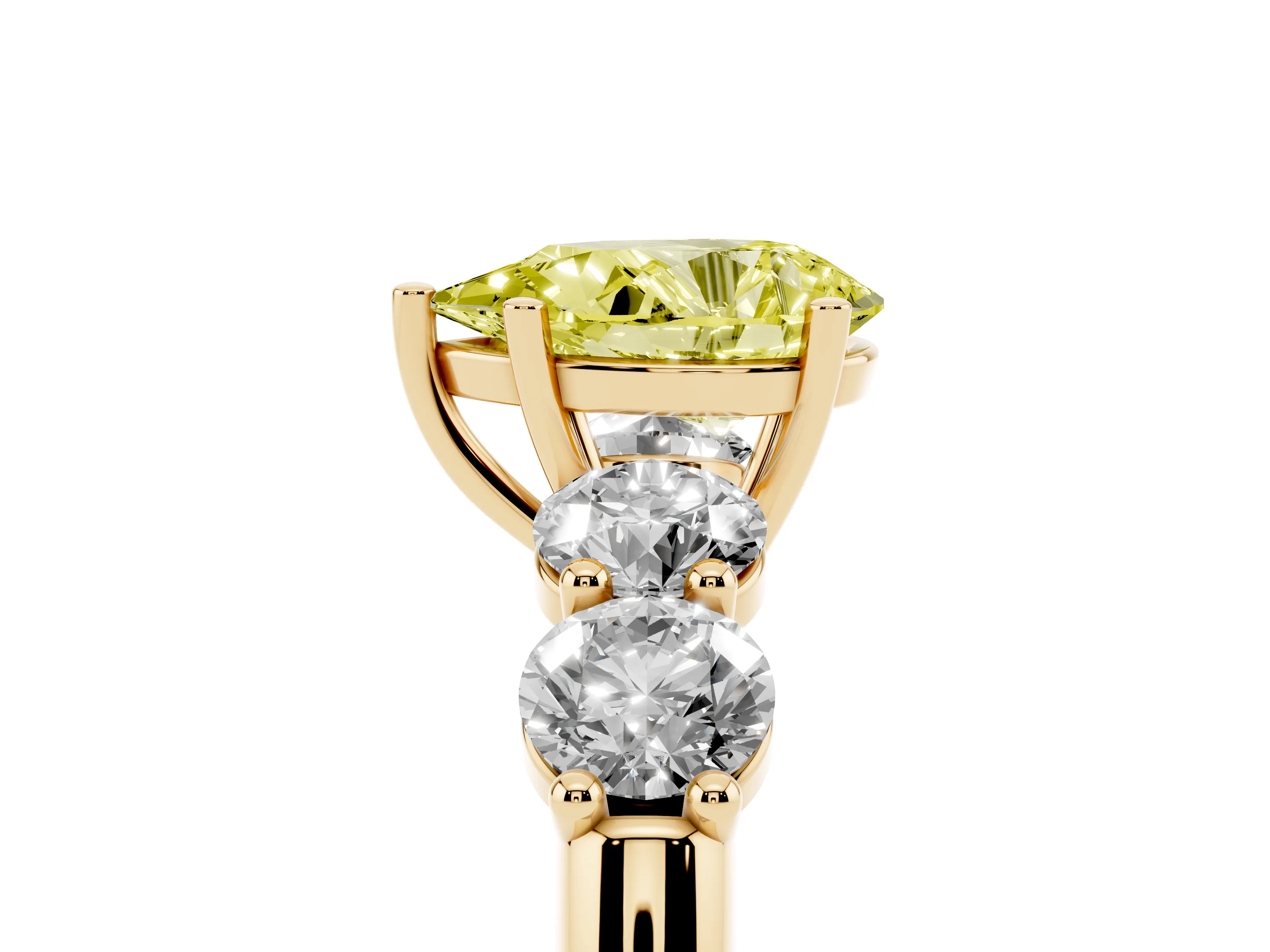 Fancy Yellow Pear Cut Diamond Five-Stone Prong Set Ring Set in Yellow gold with Classic Band