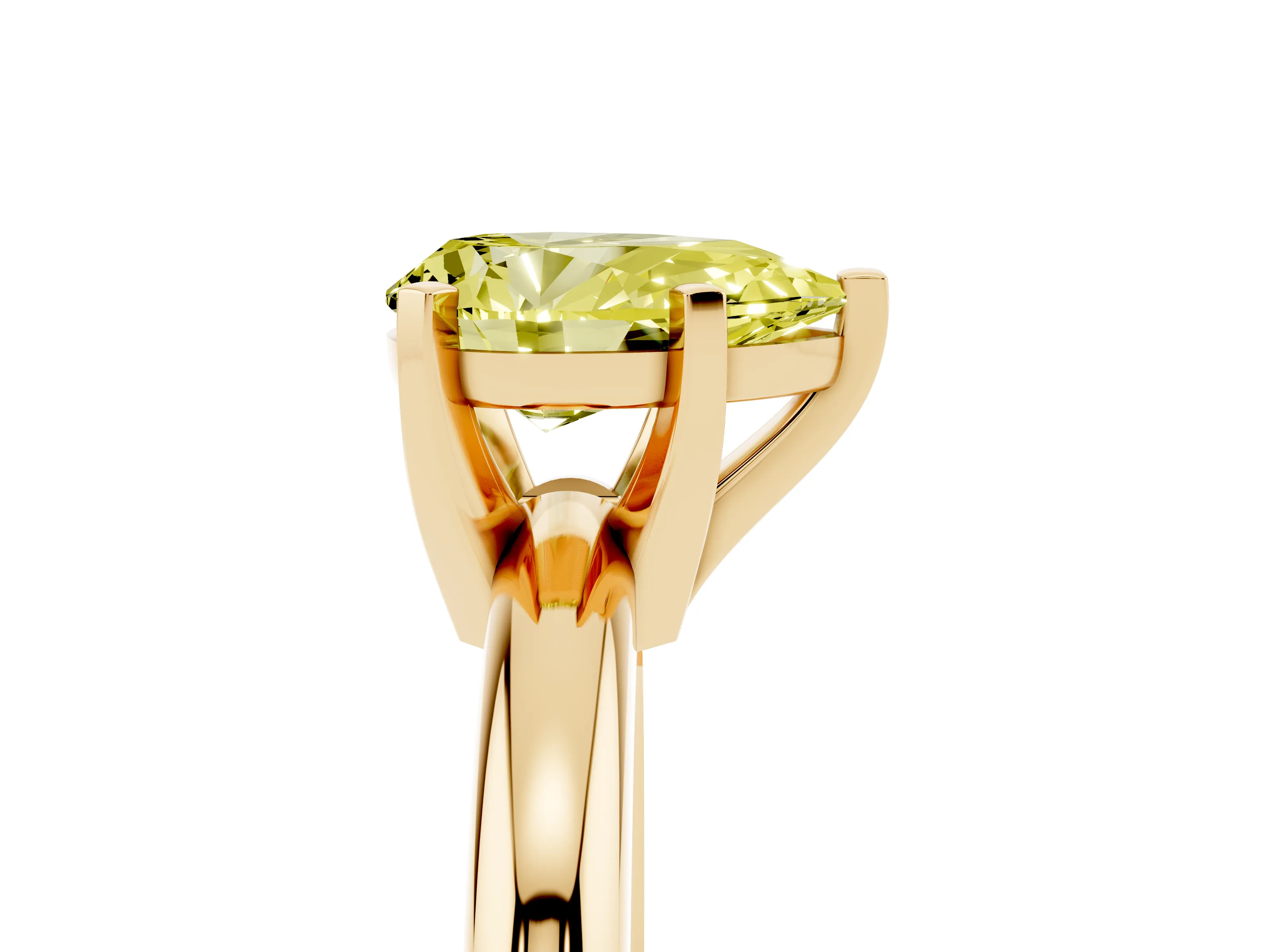 Fancy Yellow Pear Cut Diamond Solitaire Engagement Ring Set in Yellow gold with Round Band and Prong Setting