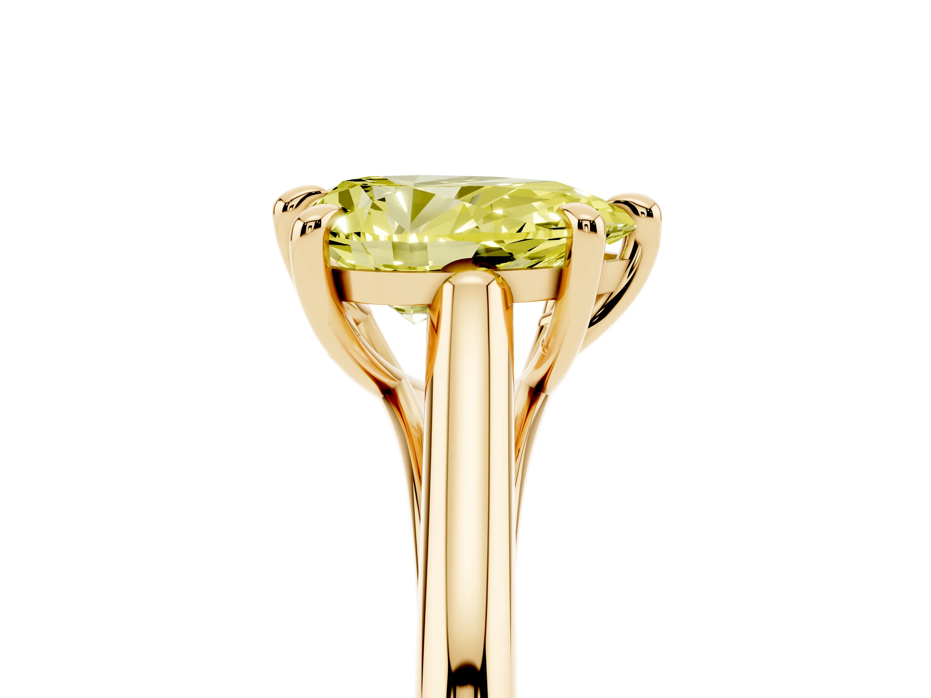 Fancy Yellow Pear Cut Diamond Solitaire Engagement Ring Set in Yellow gold with Prong Setting and Plain Classic Band