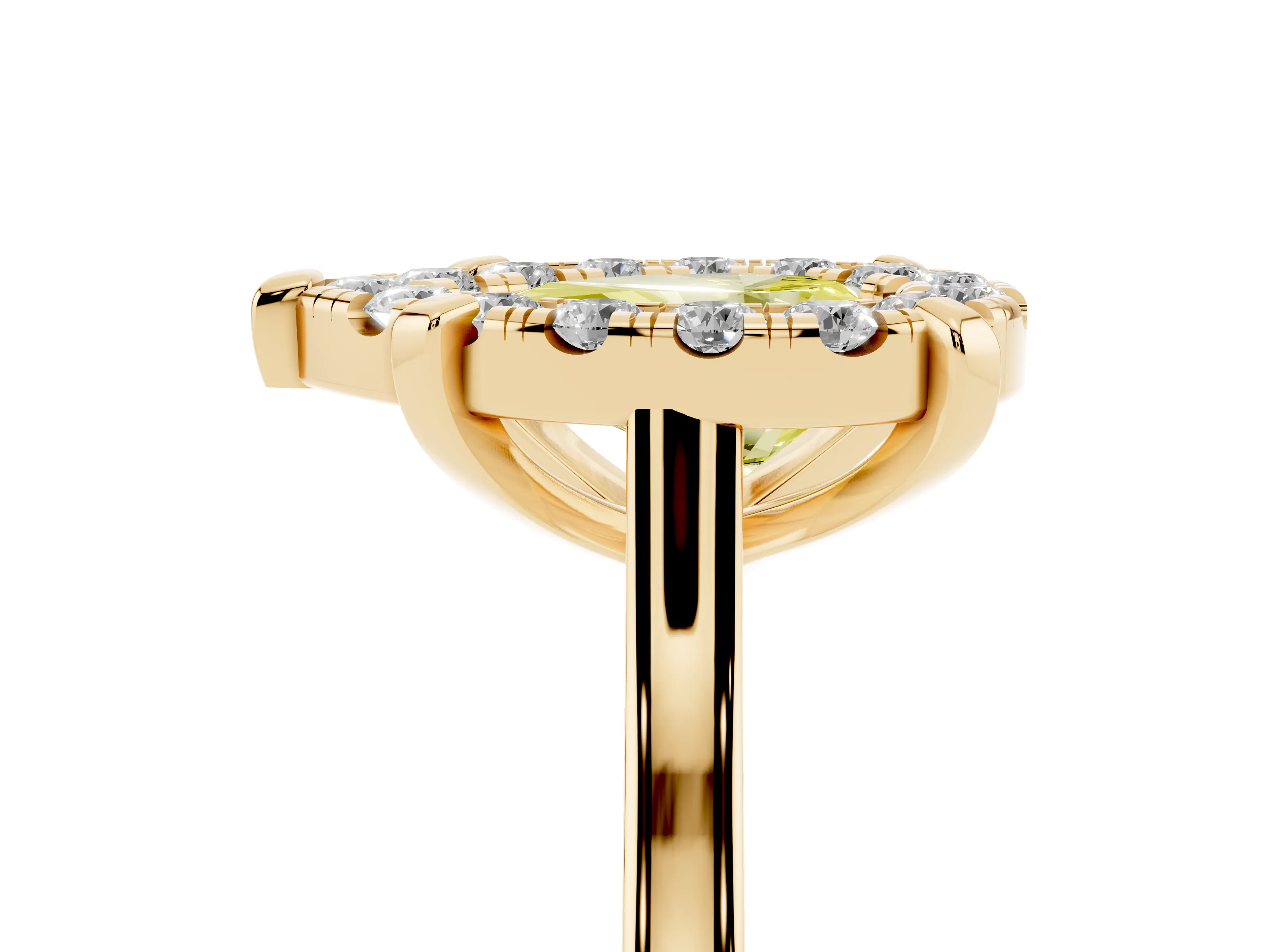 Fancy Yellow Pear Cut Diamond Cluster Halo Solitaire Ring Set in Yellow gold with Prong Setting