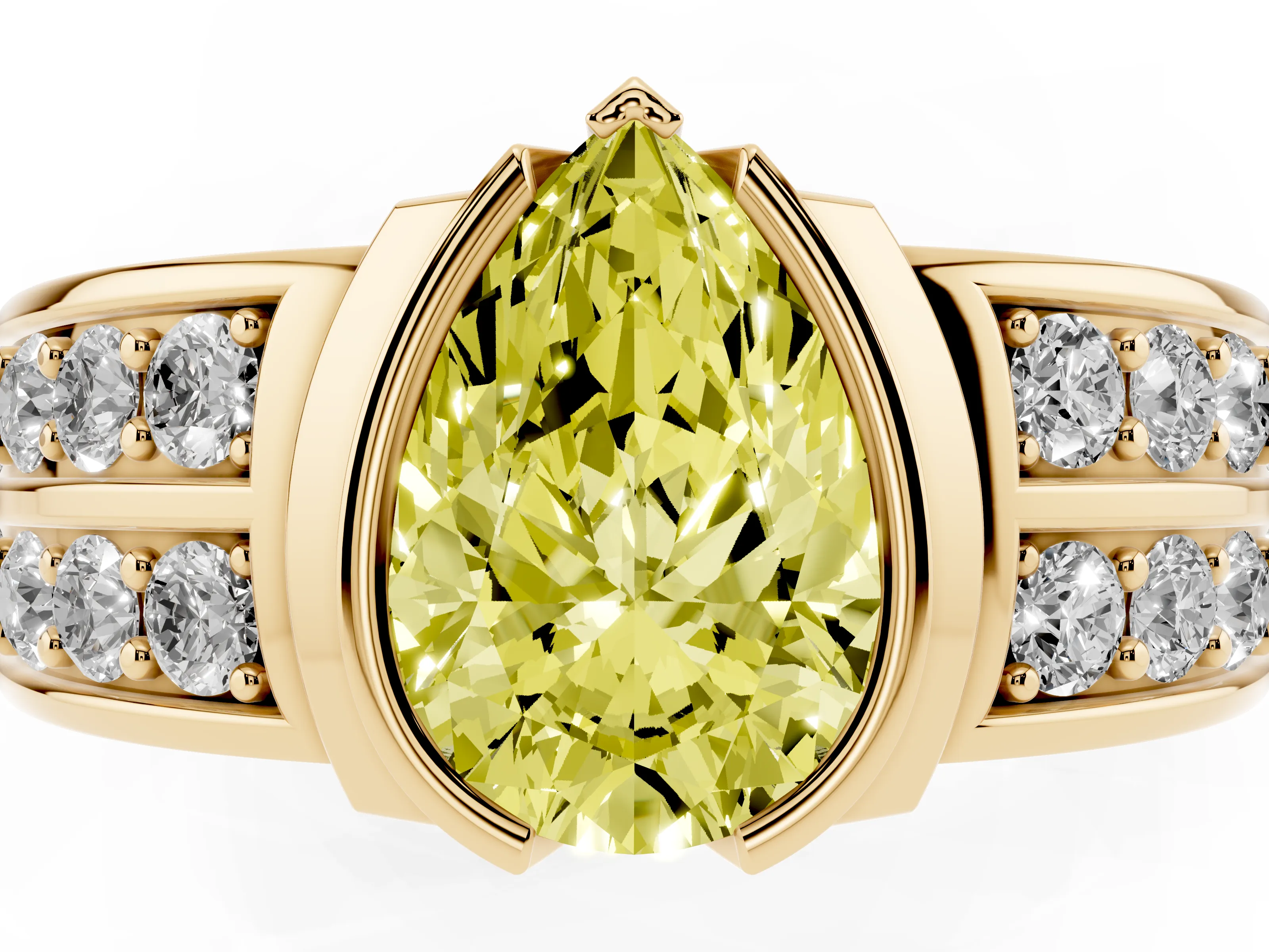 Fancy Yellow Pear Cut Diamond Wide Channel Set Band Ring Set in Yellow gold with Bezel Setting
