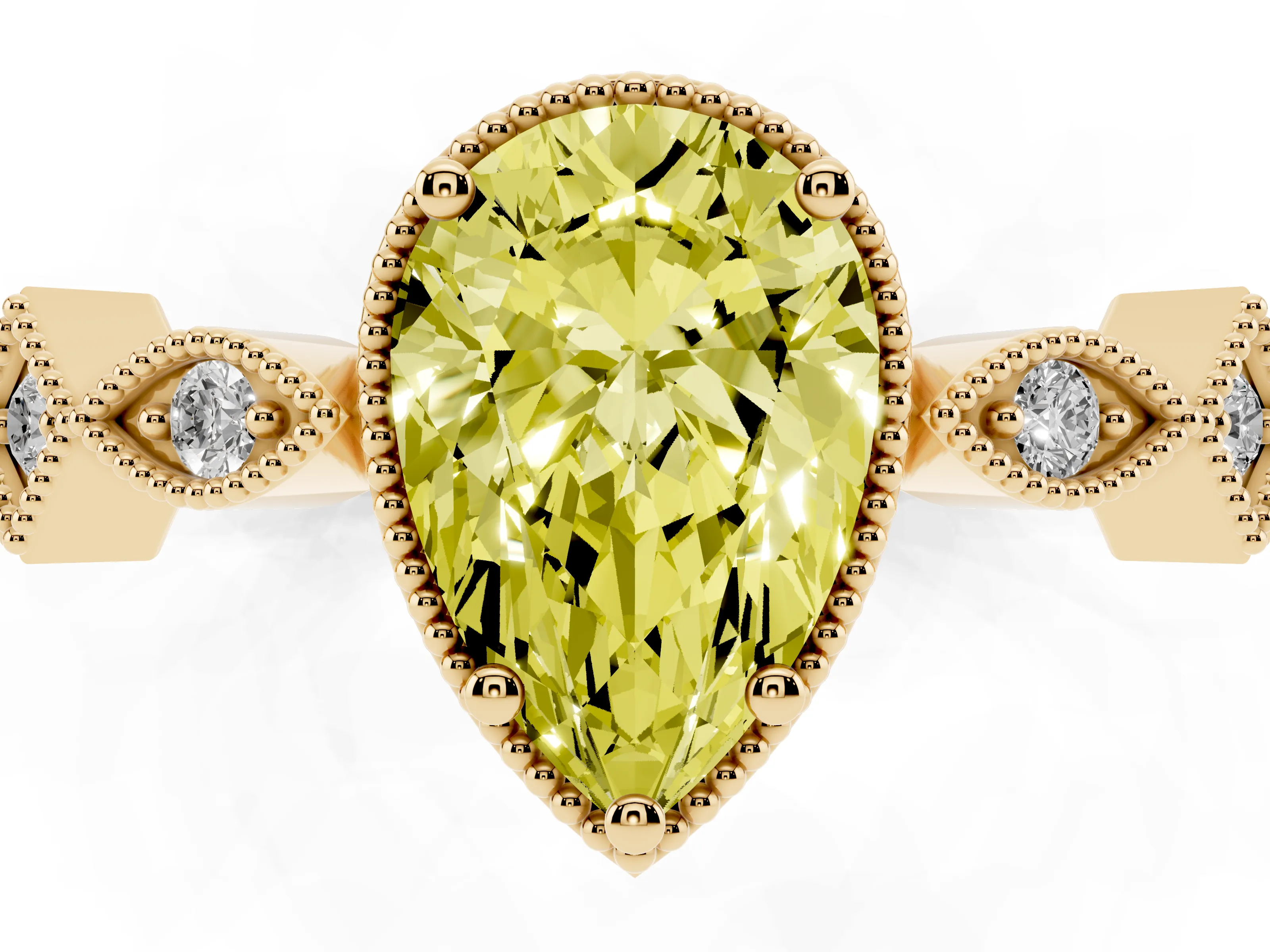 Fancy Yellow Pear Cut Diamond Milgrain Marquise Twist Band Ring Set in Yellow gold with Prong Setting