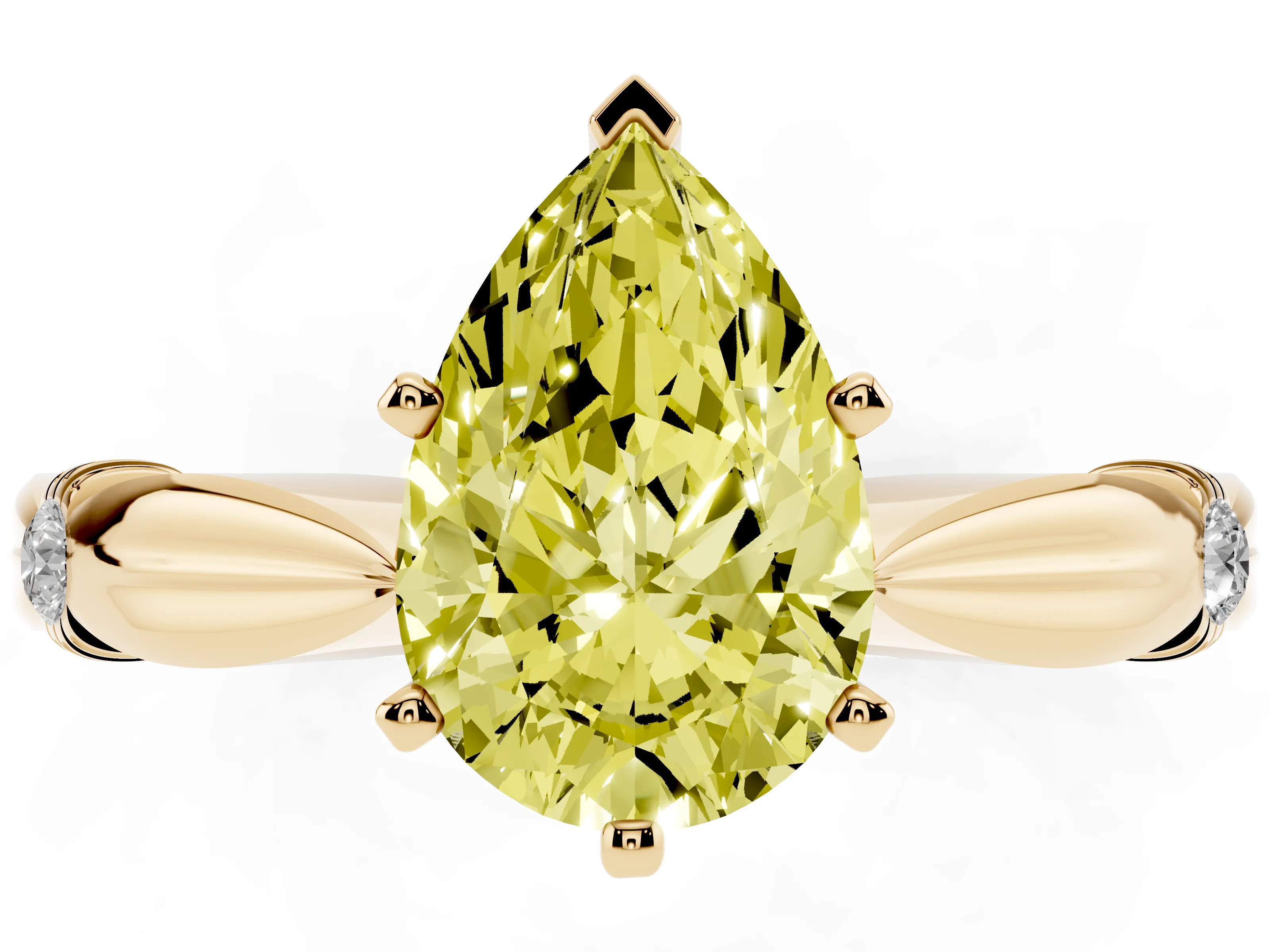 Fancy Yellow Pear Cut Diamond Solitaire Twisted Band Ring Set in Yellow gold with Accent Stones and Prong Setting
