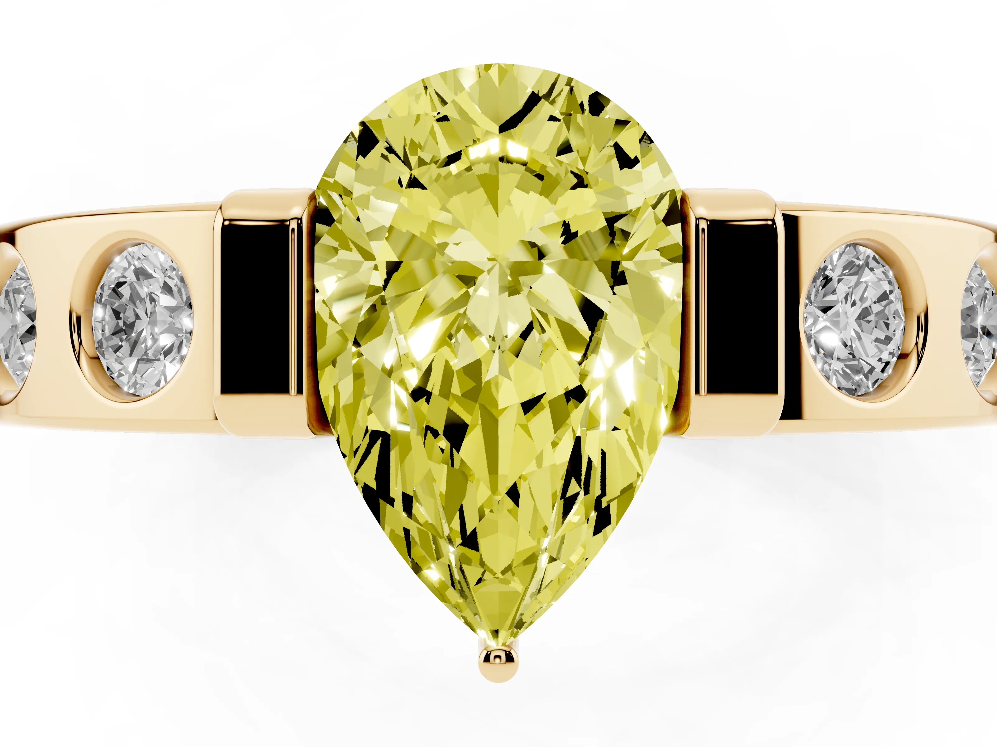 Fancy Yellow Pear Cut Diamond Channel-Set Band Ring Set in Yellow gold with Bezel Prong Setting