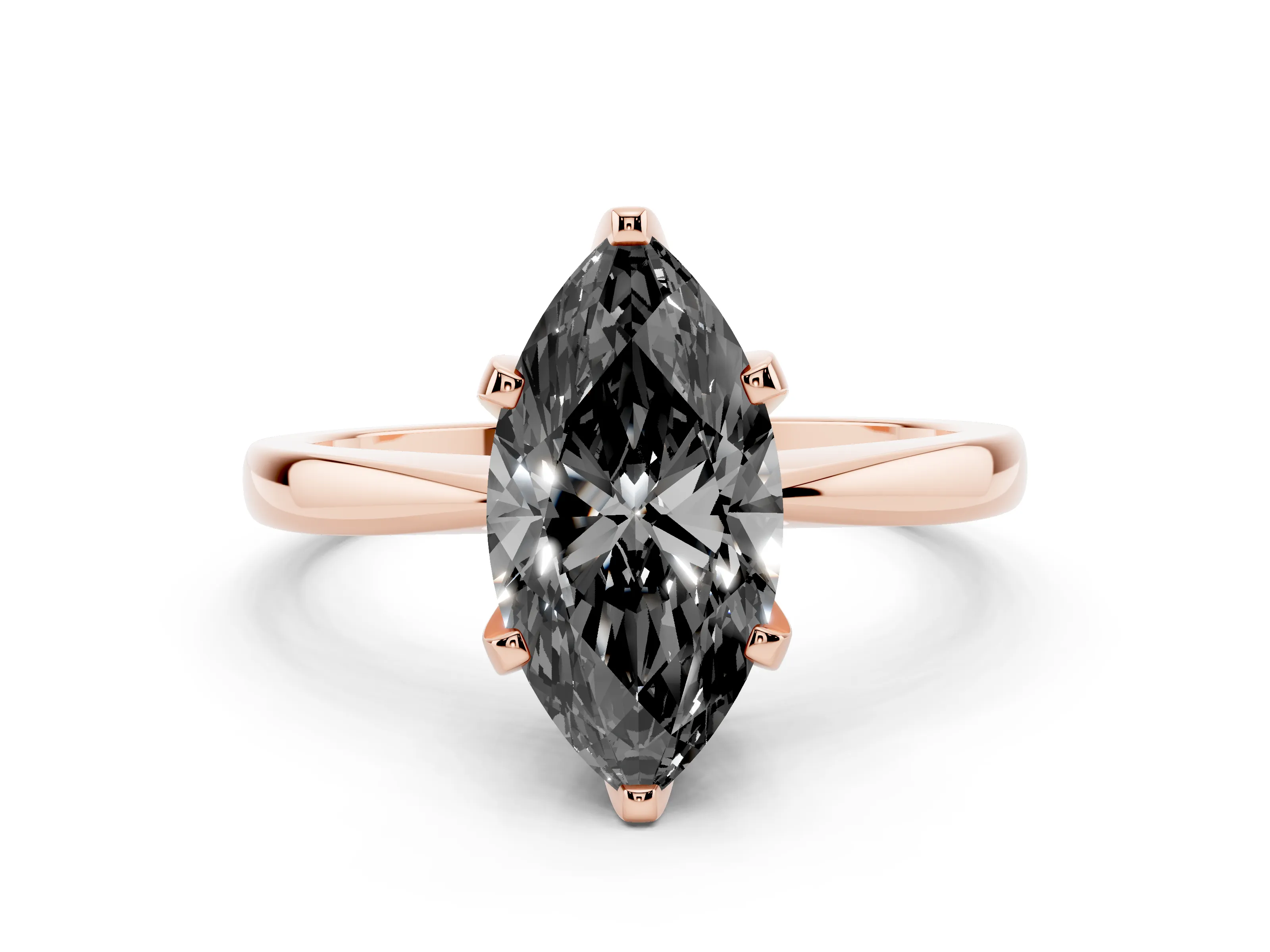 Fancy Black Marquise Cut Diamond Solitaire Engagement Ring Set in Rose gold with Slim Tapered Solitaire Band