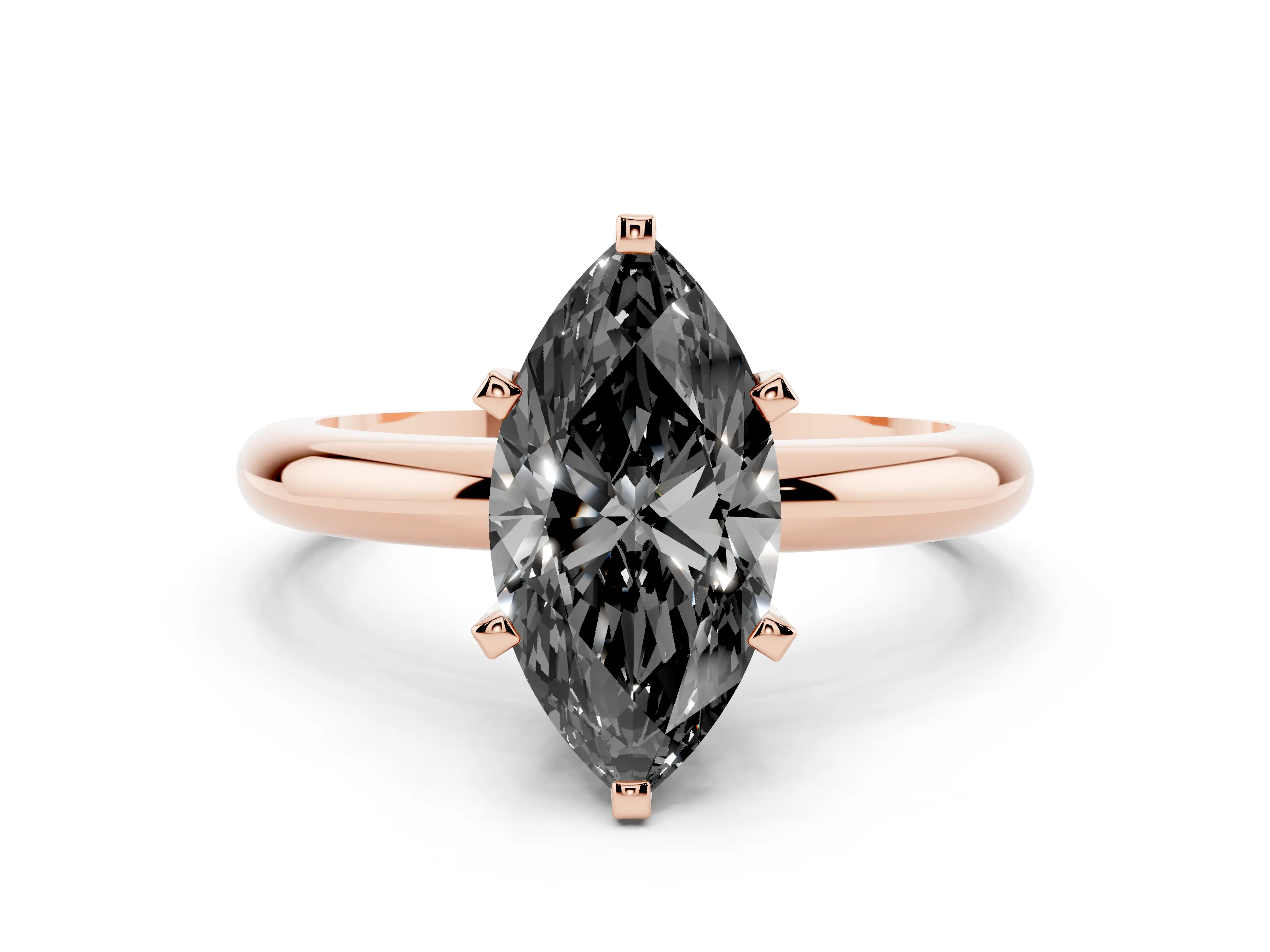 Fancy Black Marquise Cut Diamond Solitaire Engagement Ring Set in Rose gold with Round Band and Prong Setting