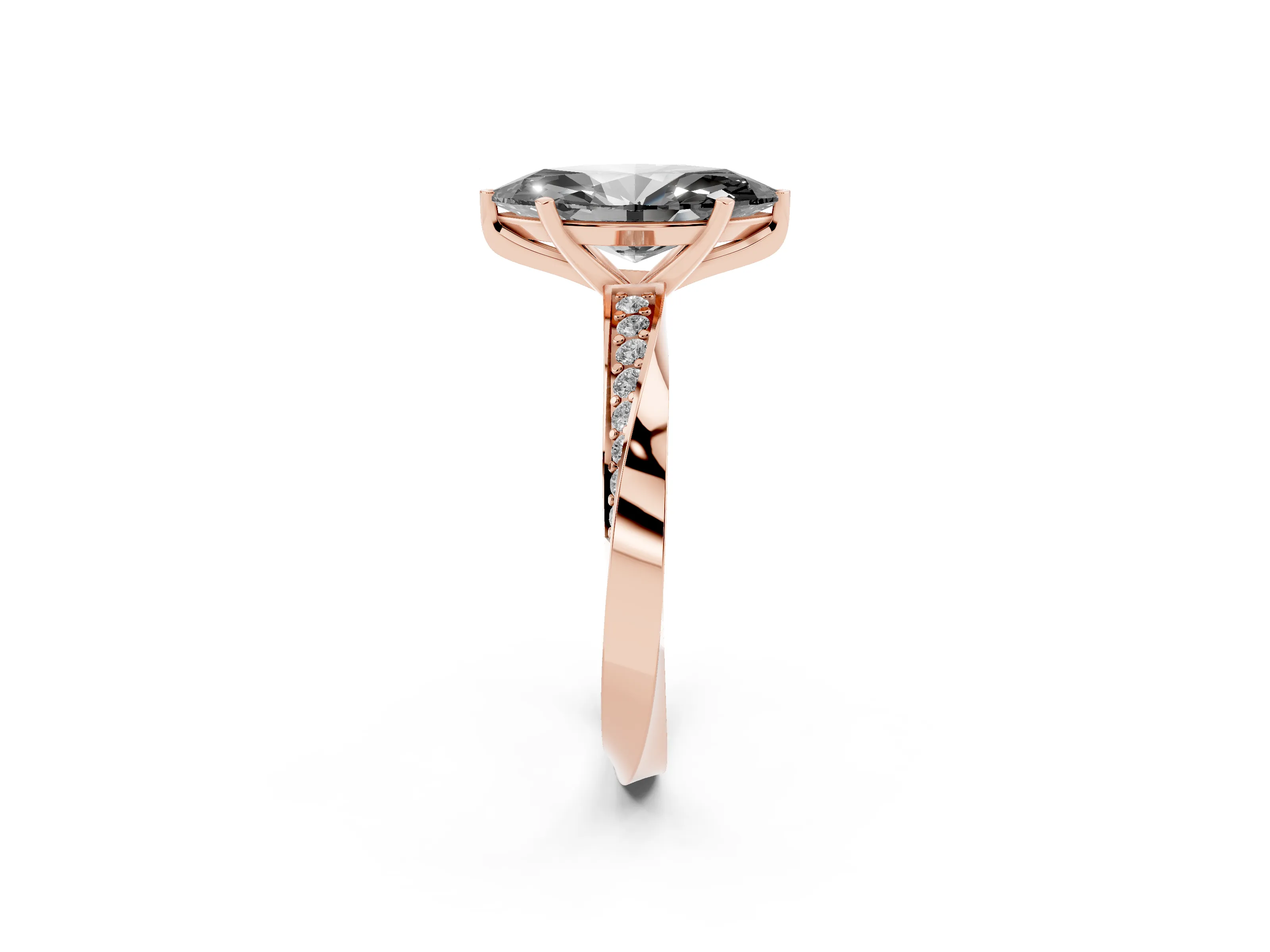 Fancy Black Marquise Cut Diamond Engagement Ring Set in Rose gold with Side Stone Accents and Prong Setting
