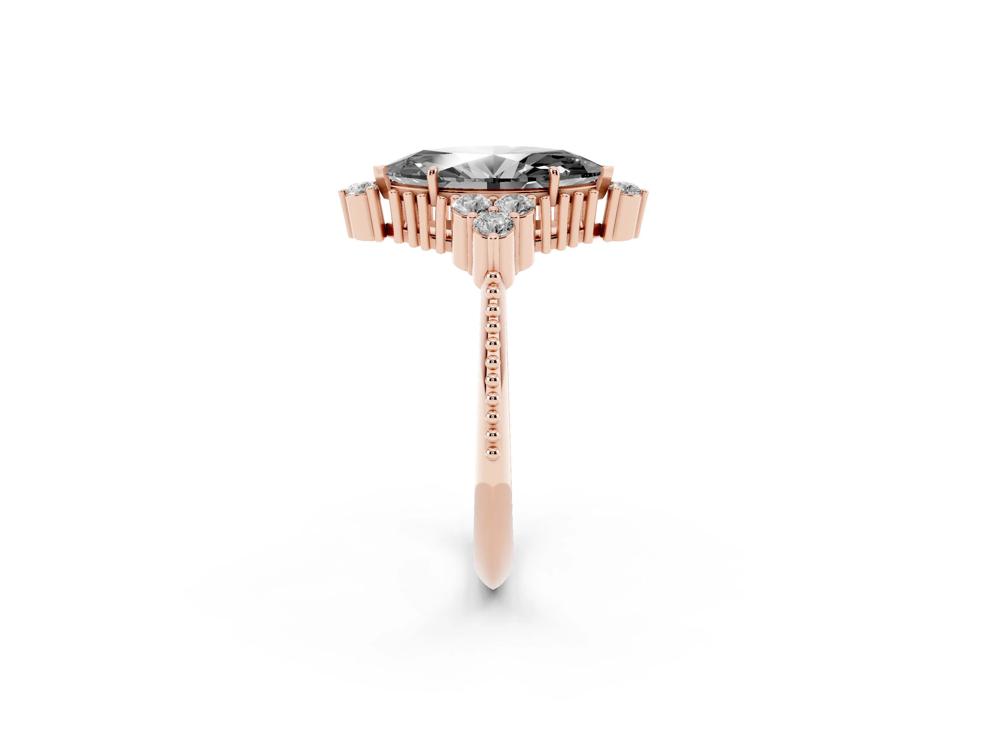 Fancy Black Marquise Cut Diamond Cluster Ring Set in Rose gold with Beaded Band