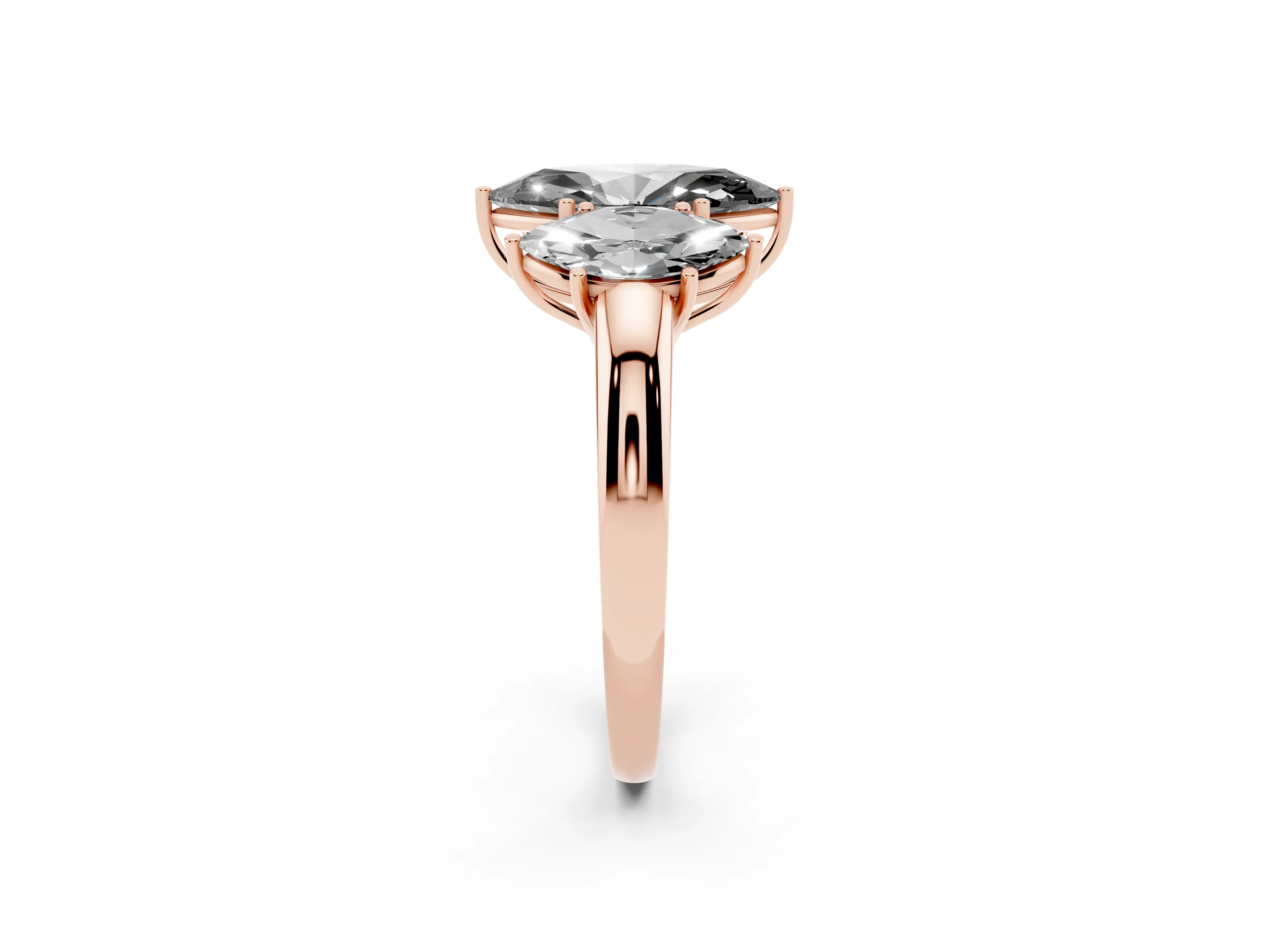 Fancy Black Marquise Cut Diamond Three-Stone Ring Set in Rose gold with Bold Center and Classic Band