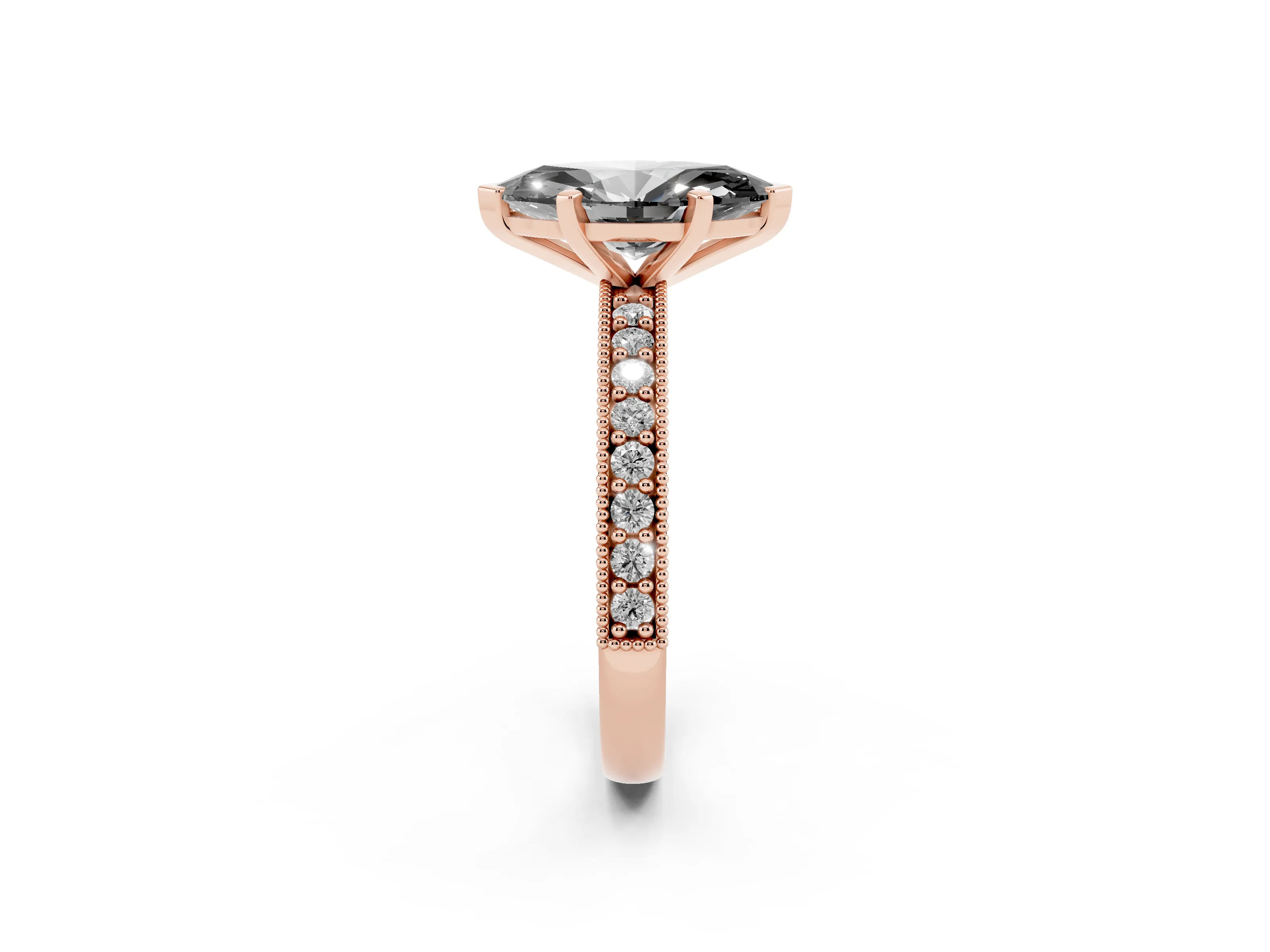 Marquise Vintage Milgrain Pavé Engagement Ring Setting for a Black Center | Solitaire | Rose Gold