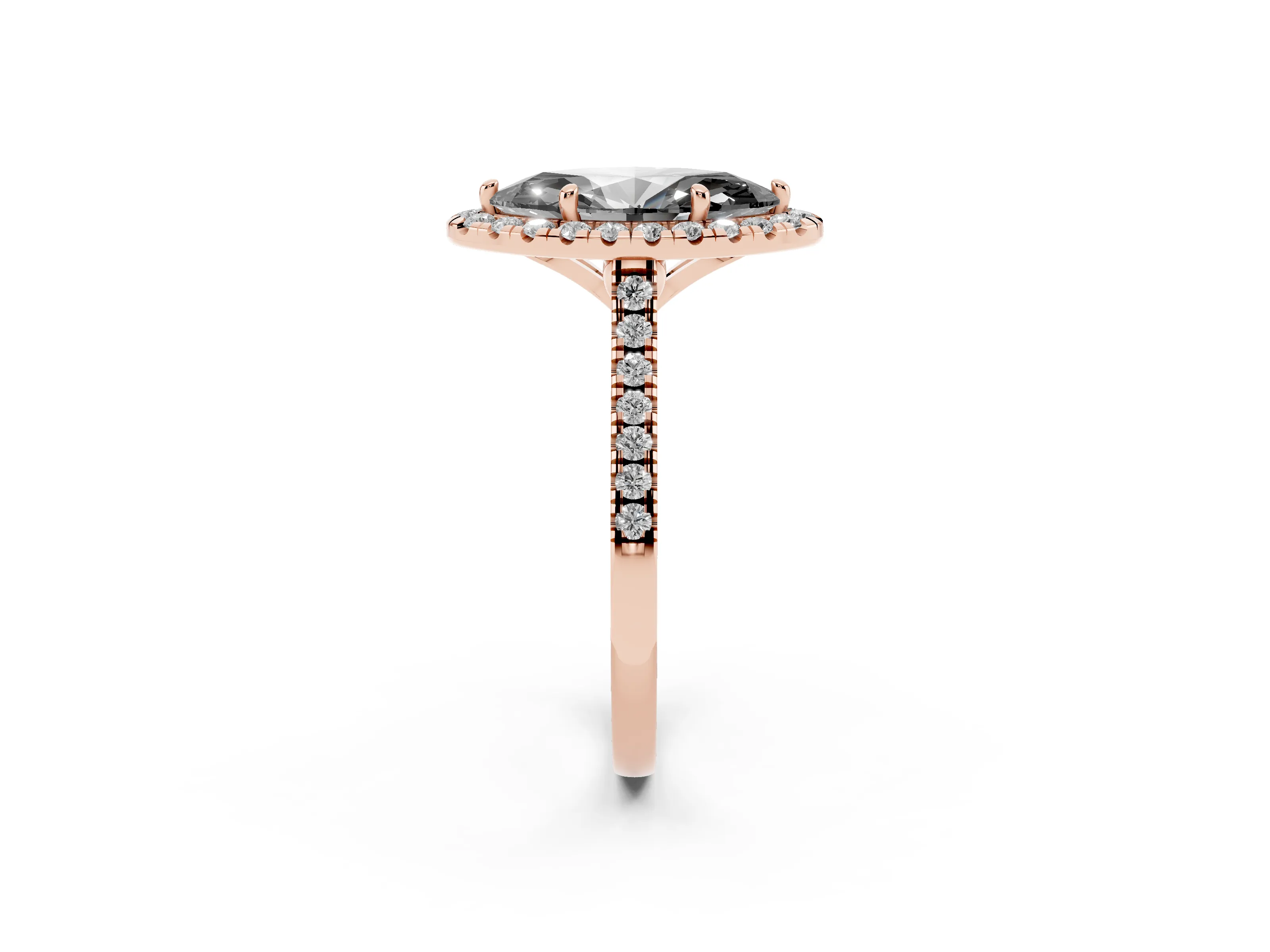 Fancy Black Marquise Cut Diamond Cushion Halo Ring Set in Rose gold with Pavé Band
