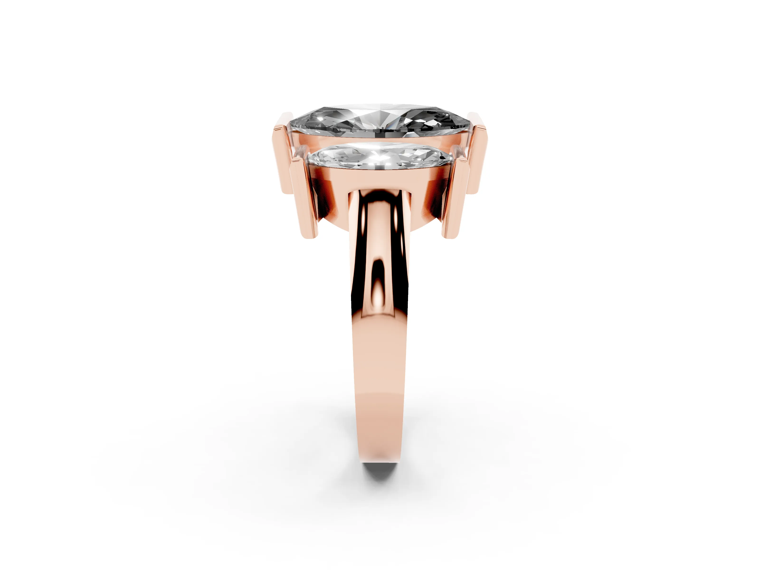 Fancy Black Marquise Cut Diamond Three-Stone Channel Set Ring Set in Rose gold with Smooth Polished Band