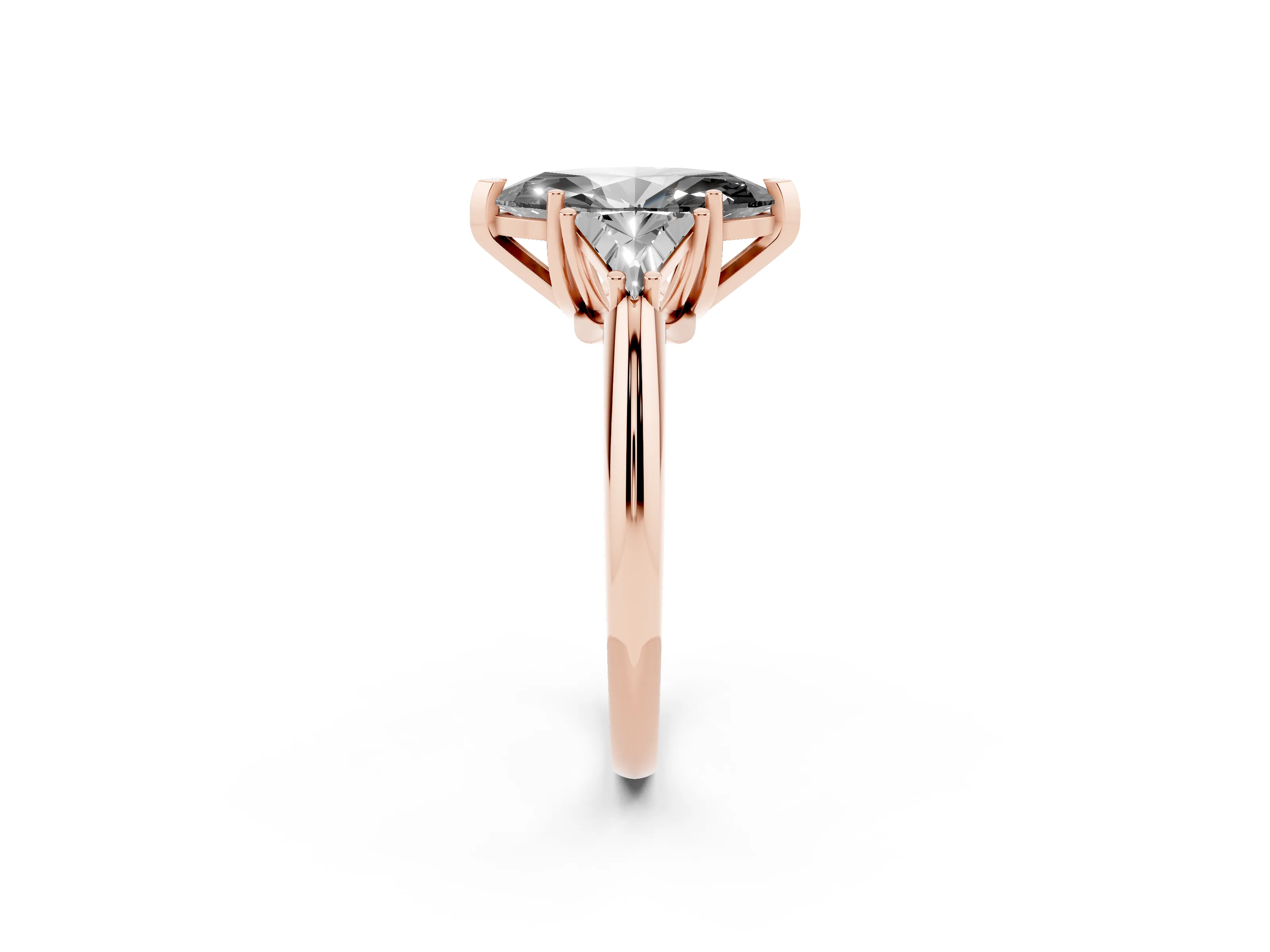 Fancy Black Marquise Cut Diamond Three-Stone Engagement Ring Set in Rose gold with Trillion Side Stones