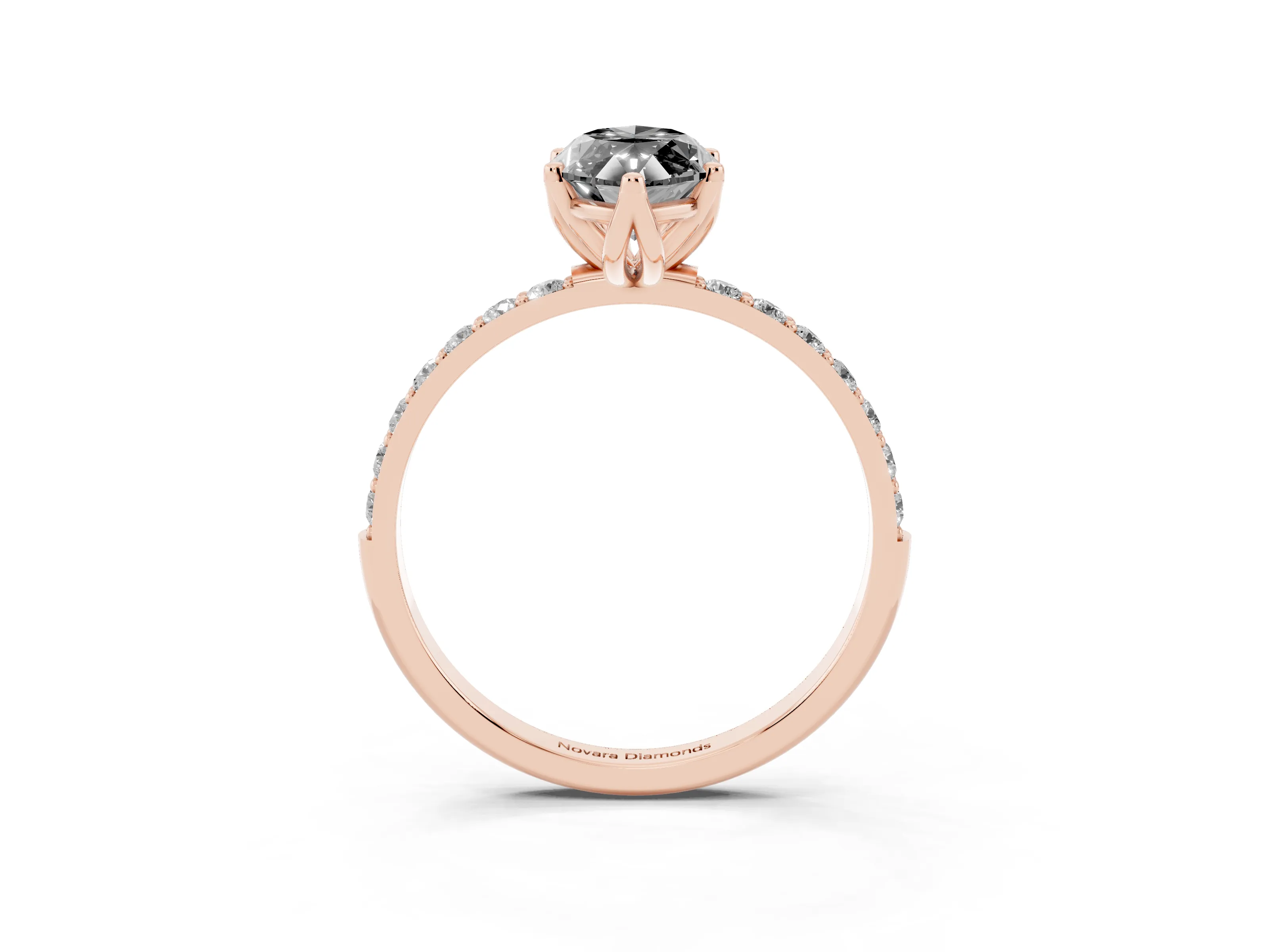 Fancy Black Marquise Cut Diamond Solitaire Engagement Ring Set in Rose gold with Round Pavé Band and Prong Setting