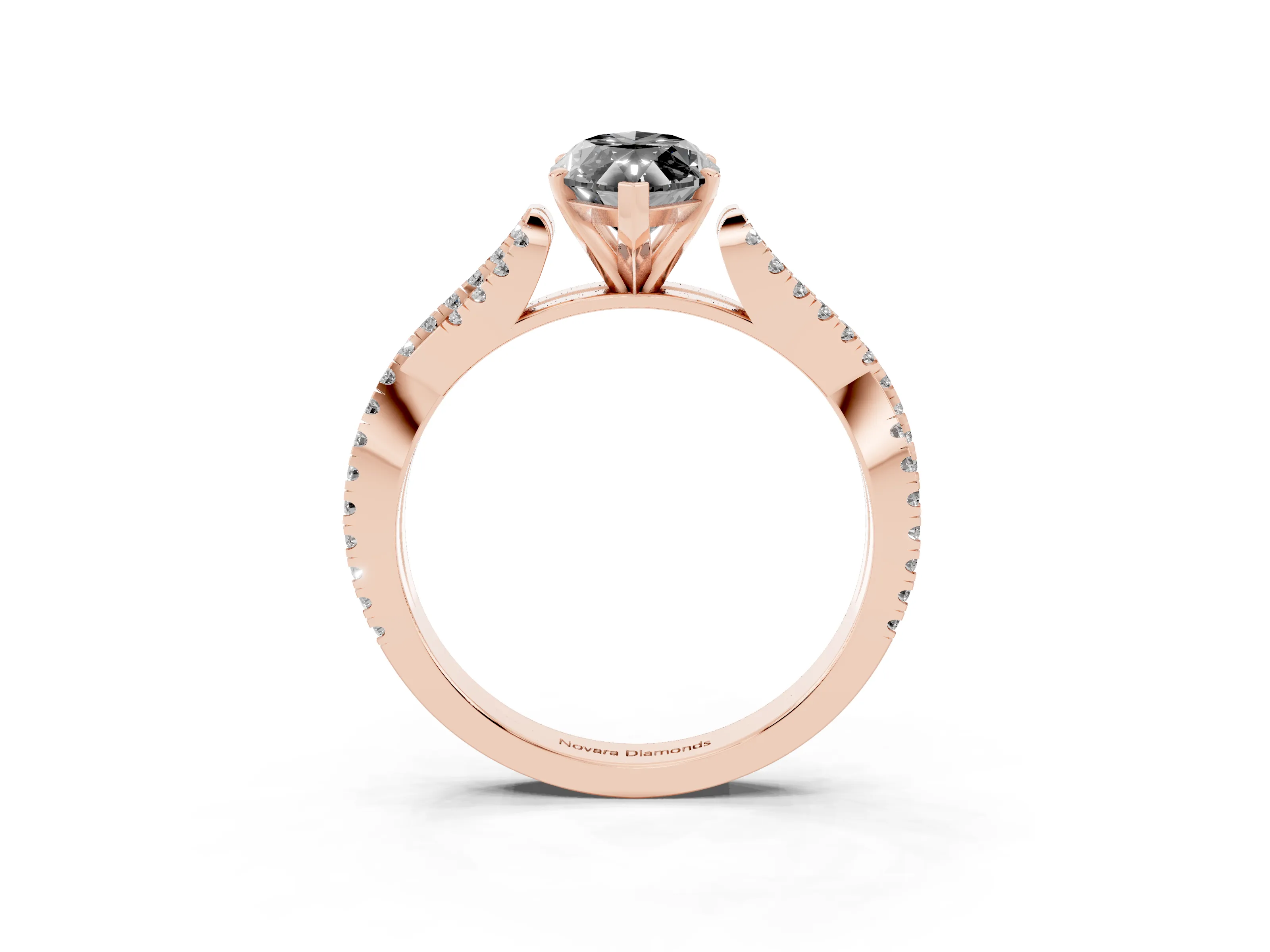 Fancy Black Marquise Cut Diamond Solitaire Engagement Ring Set in Rose gold with Twisted Pavé Band and Prong Setting
