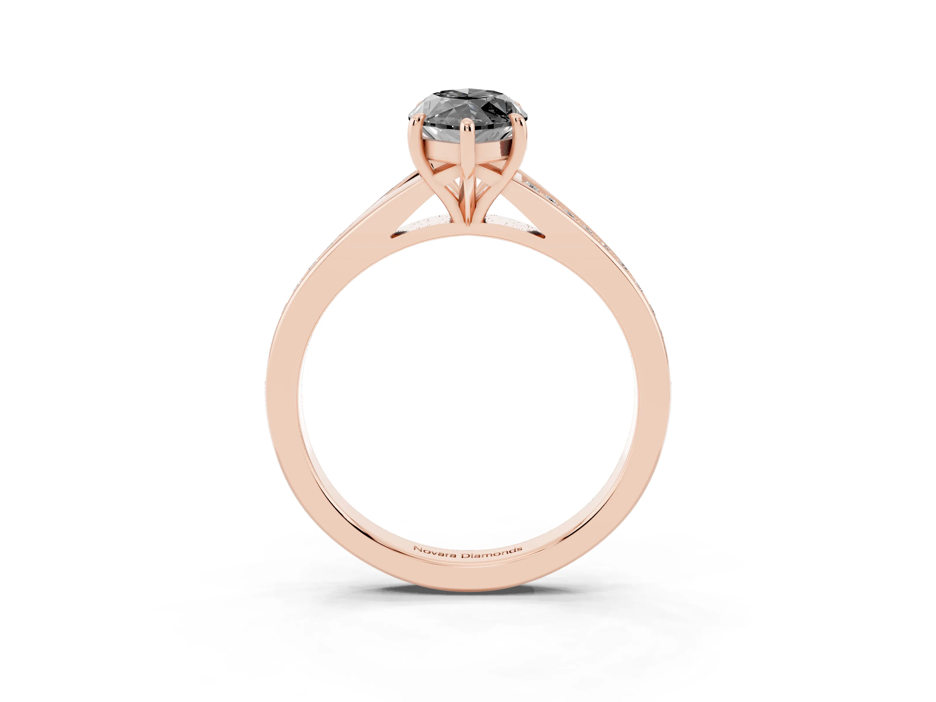 Fancy Black Marquise Cut Diamond Solitaire Ring Set in Rose gold with Pavé Accent Band and Classic Prong Setting