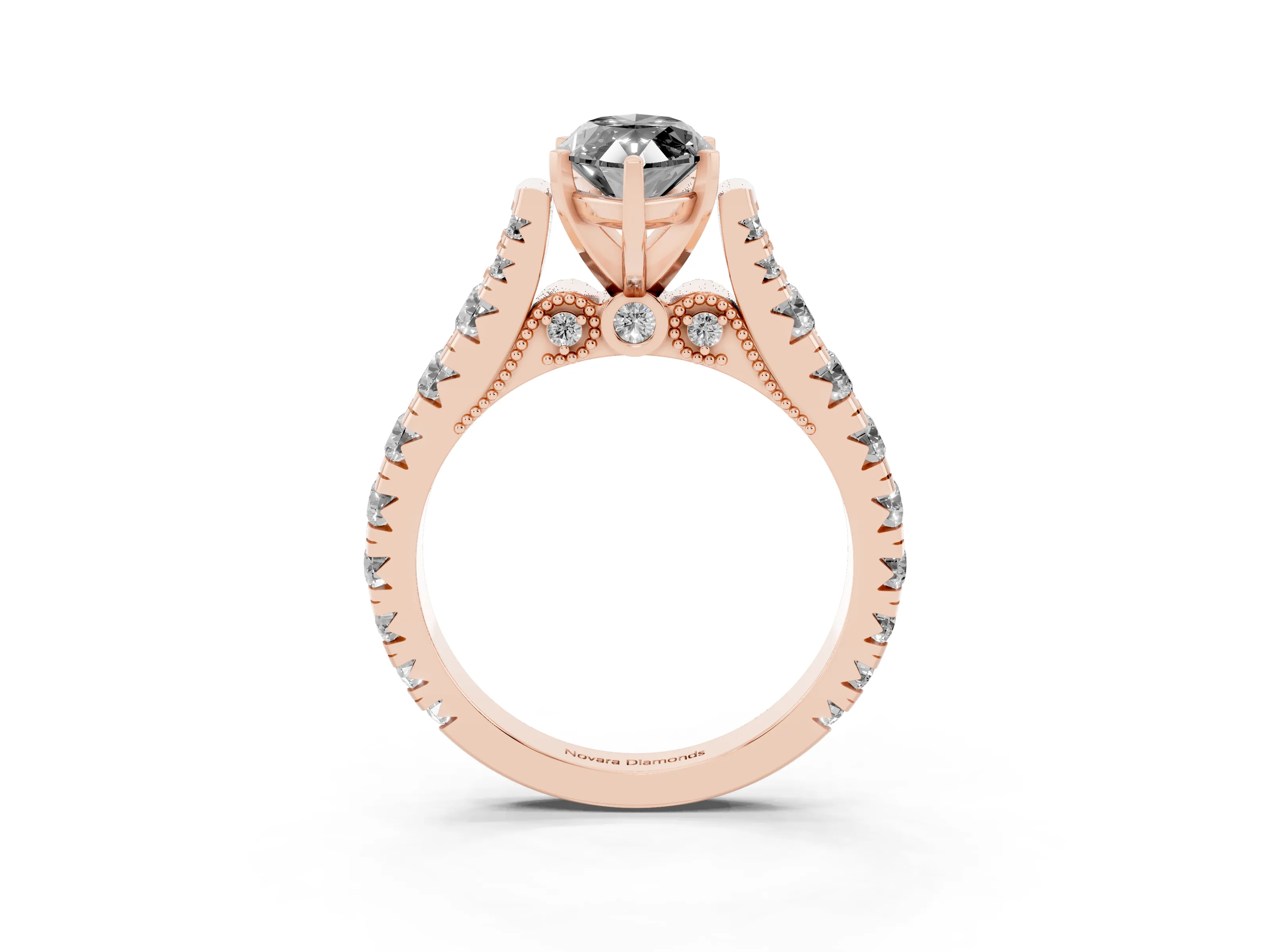 Fancy Black Marquise Cut Diamond Classic Solitaire Ring Set in Rose gold with Pavé Band and Prong Setting