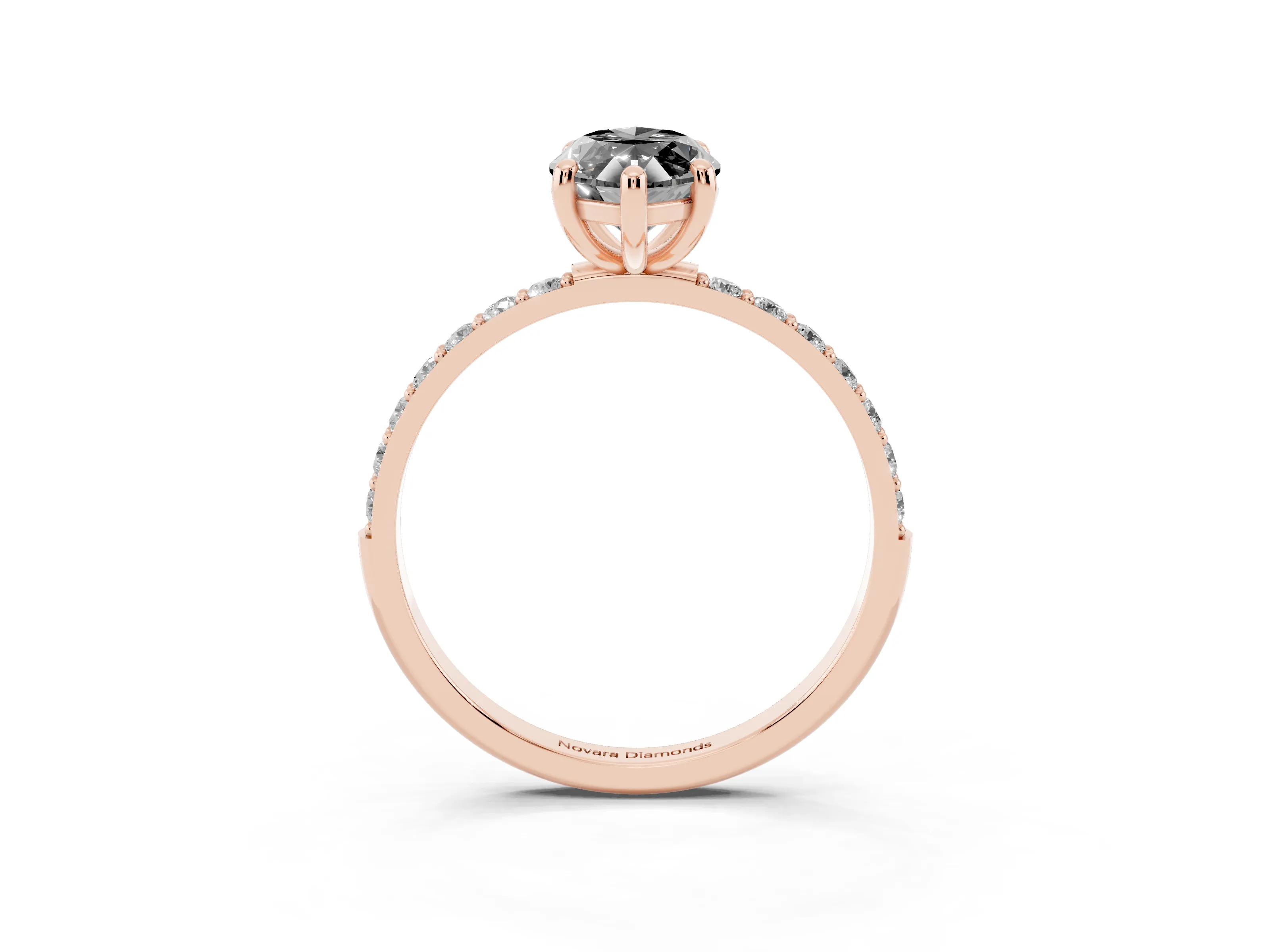 Fancy Black Marquise Cut Diamond Solitaire Ring Set in Rose gold with Round Pavé Band and Prong Setting