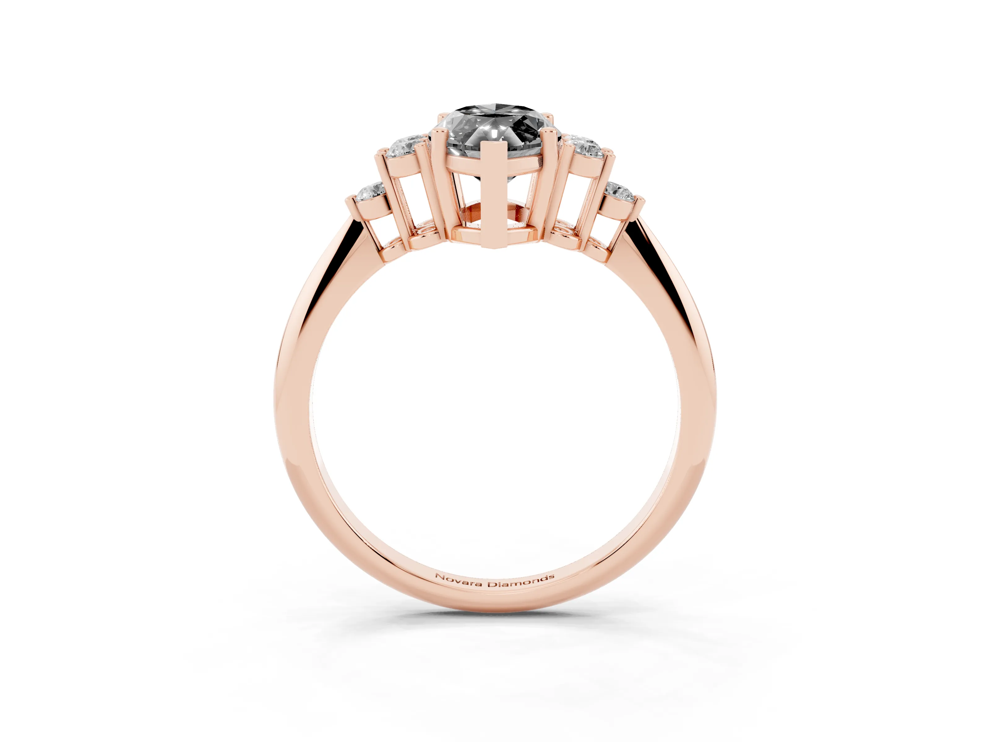 Fancy Black Marquise Cut Diamond Cluster Ring Set in Rose gold with Plain Band and Prong Setting