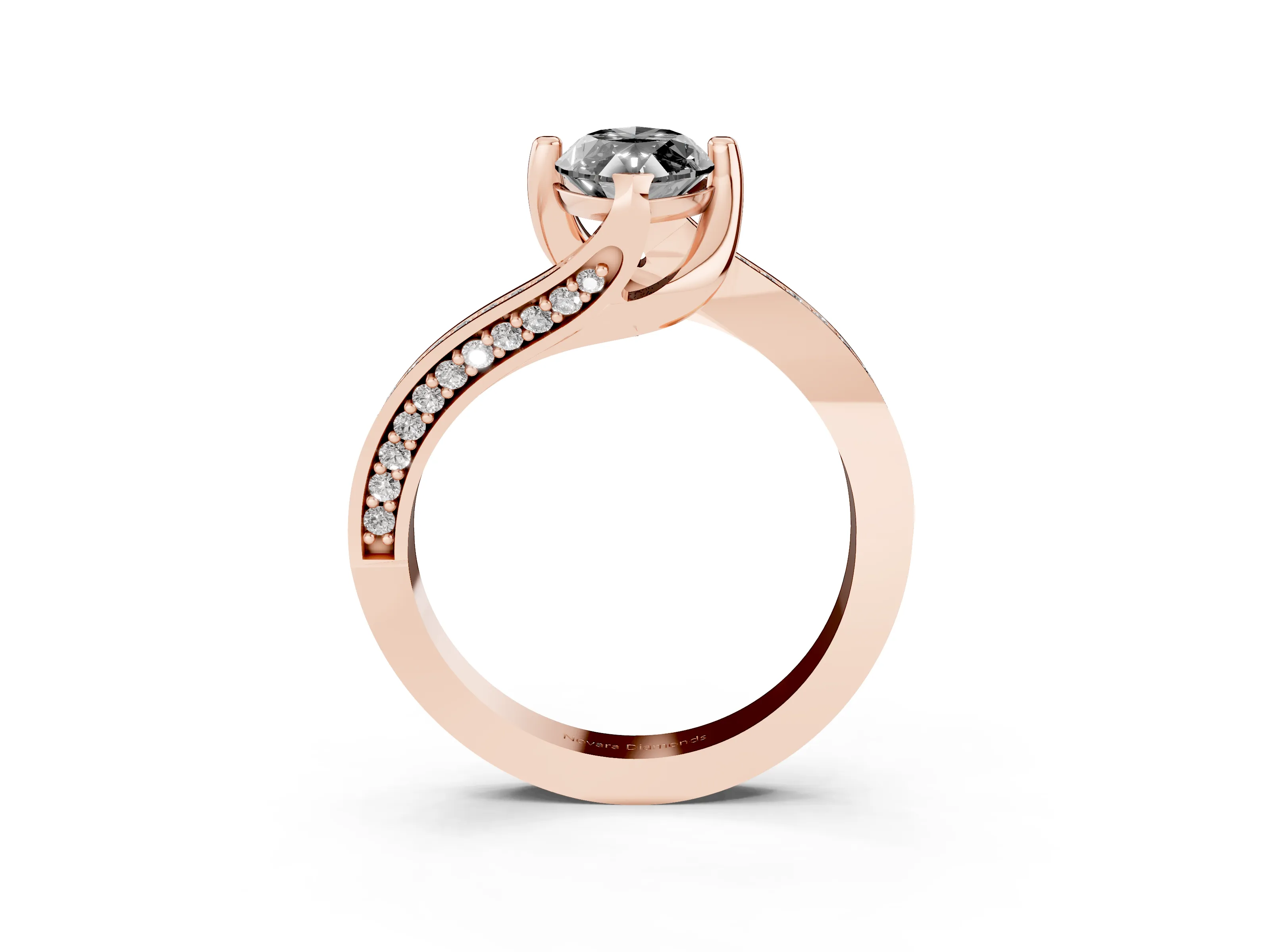 Fancy Black Marquise Cut Diamond Solitaire Ring Set in Rose gold with Intertwined Pavé Twist Band