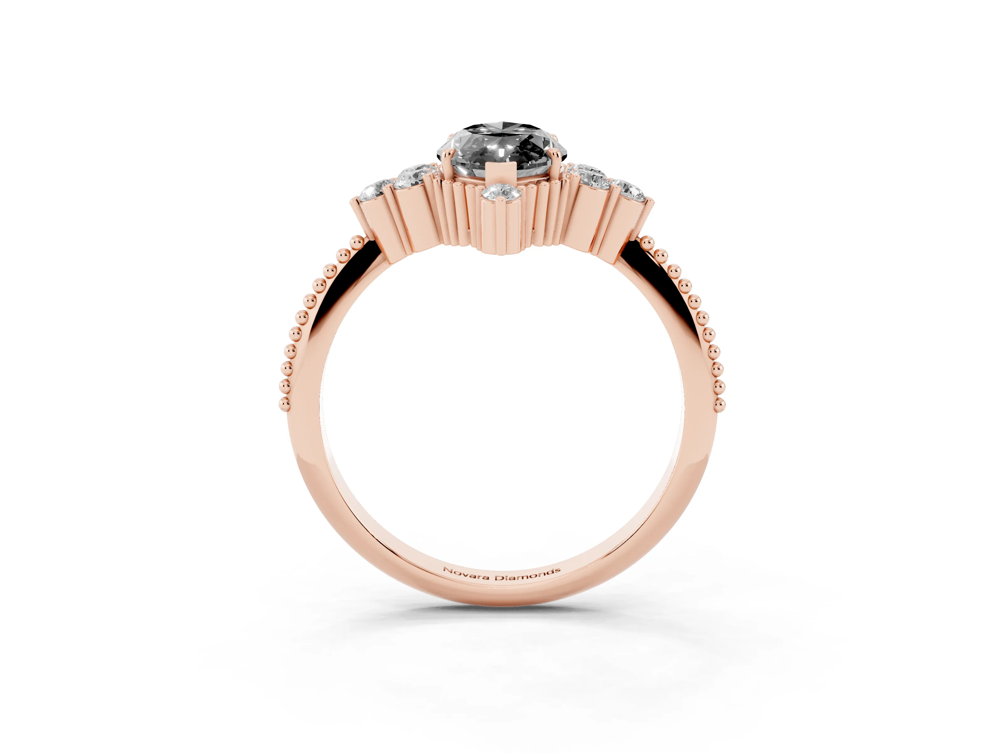 Fancy Black Marquise Cut Diamond Cluster Ring Set in Rose gold with Beaded Band