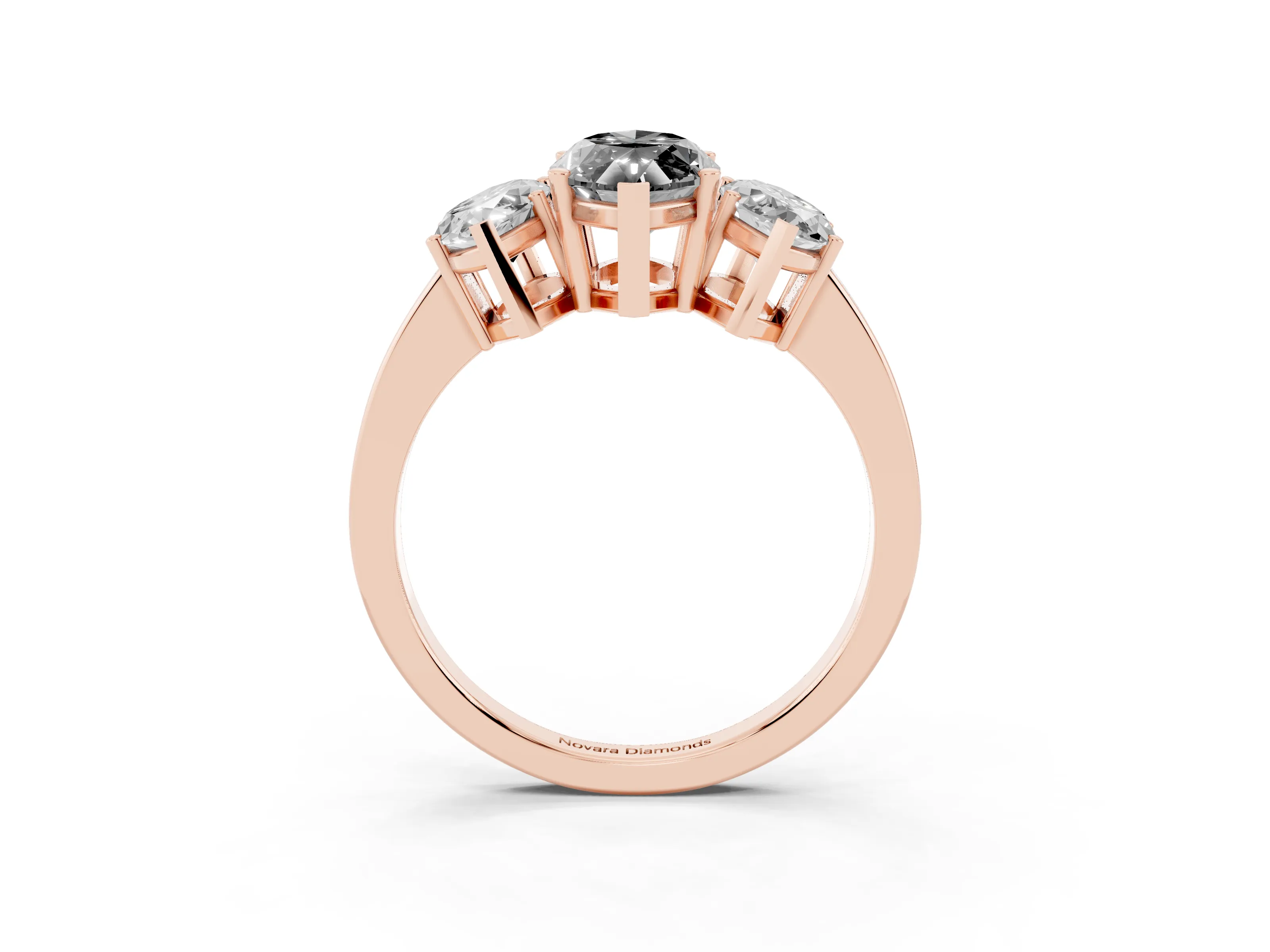 Fancy Black Marquise Cut Diamond Three-Stone Engagement Ring Set in Rose gold with Flat Band