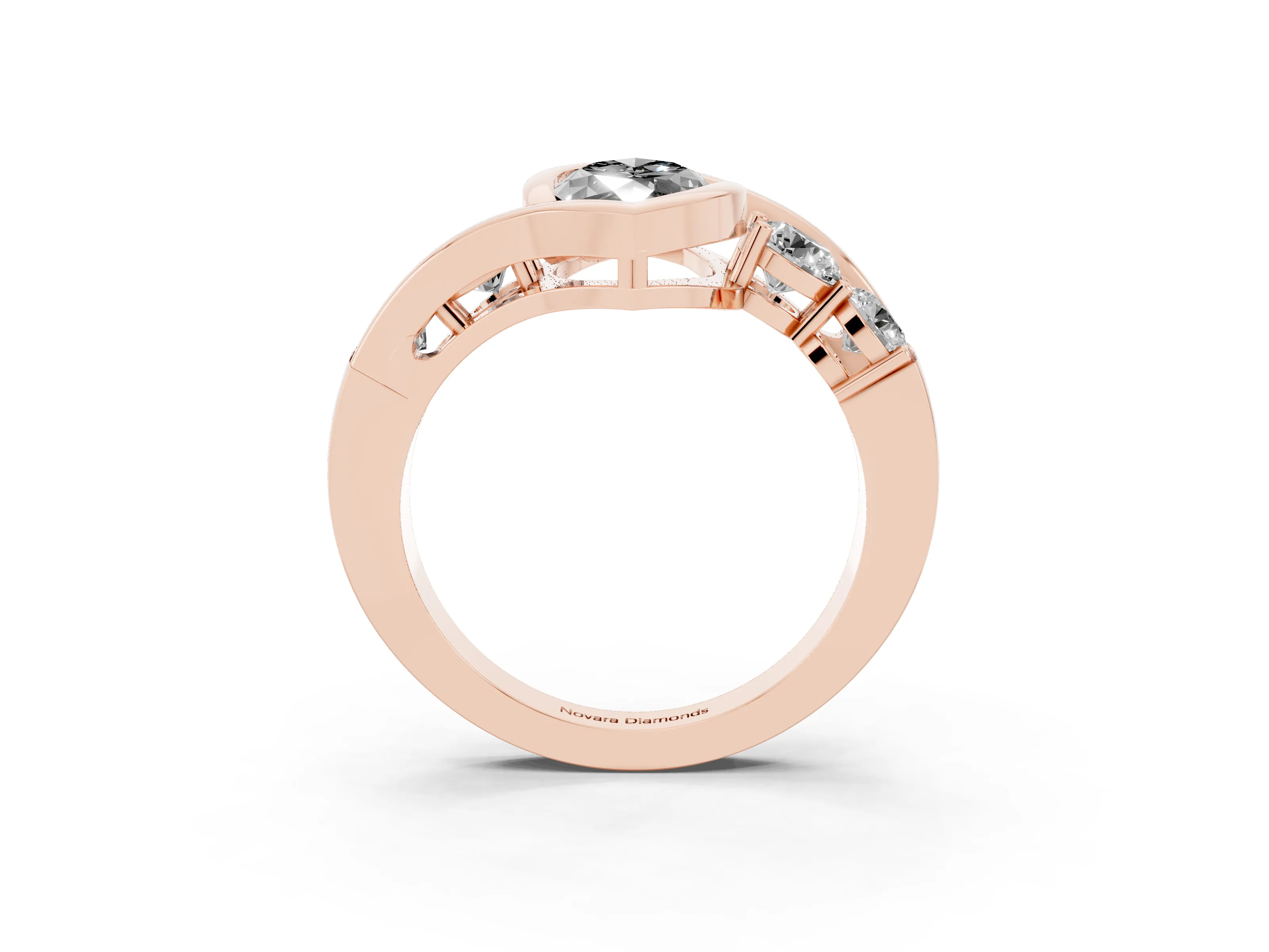 Fancy Black Marquise Cut Diamond Bezel Bypass Ring Set in Rose gold with Round Accents
