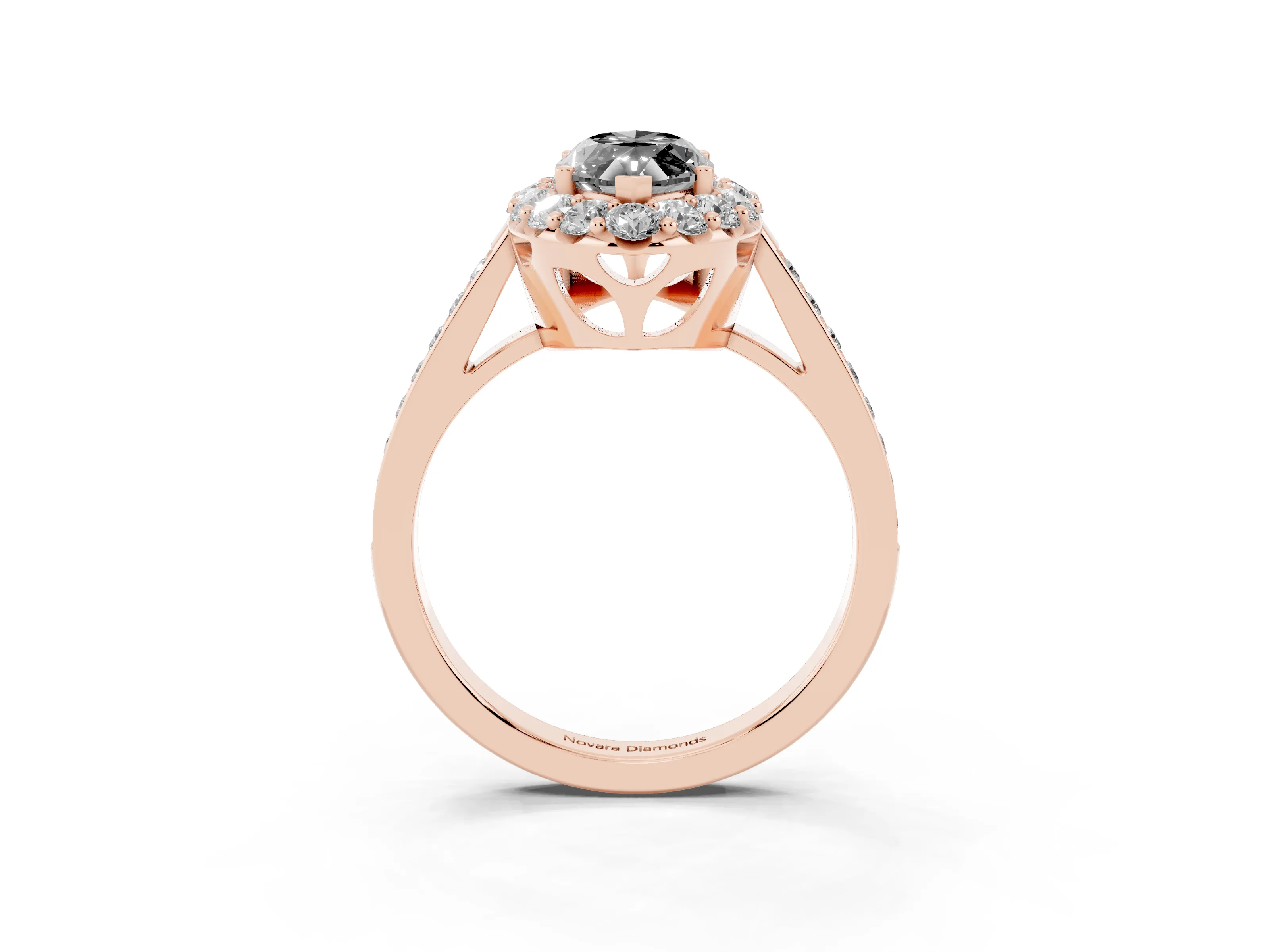 Fancy Black Marquise Cut Diamond Floral Halo Ring Set in Rose gold with Pavé Band and Prong Setting