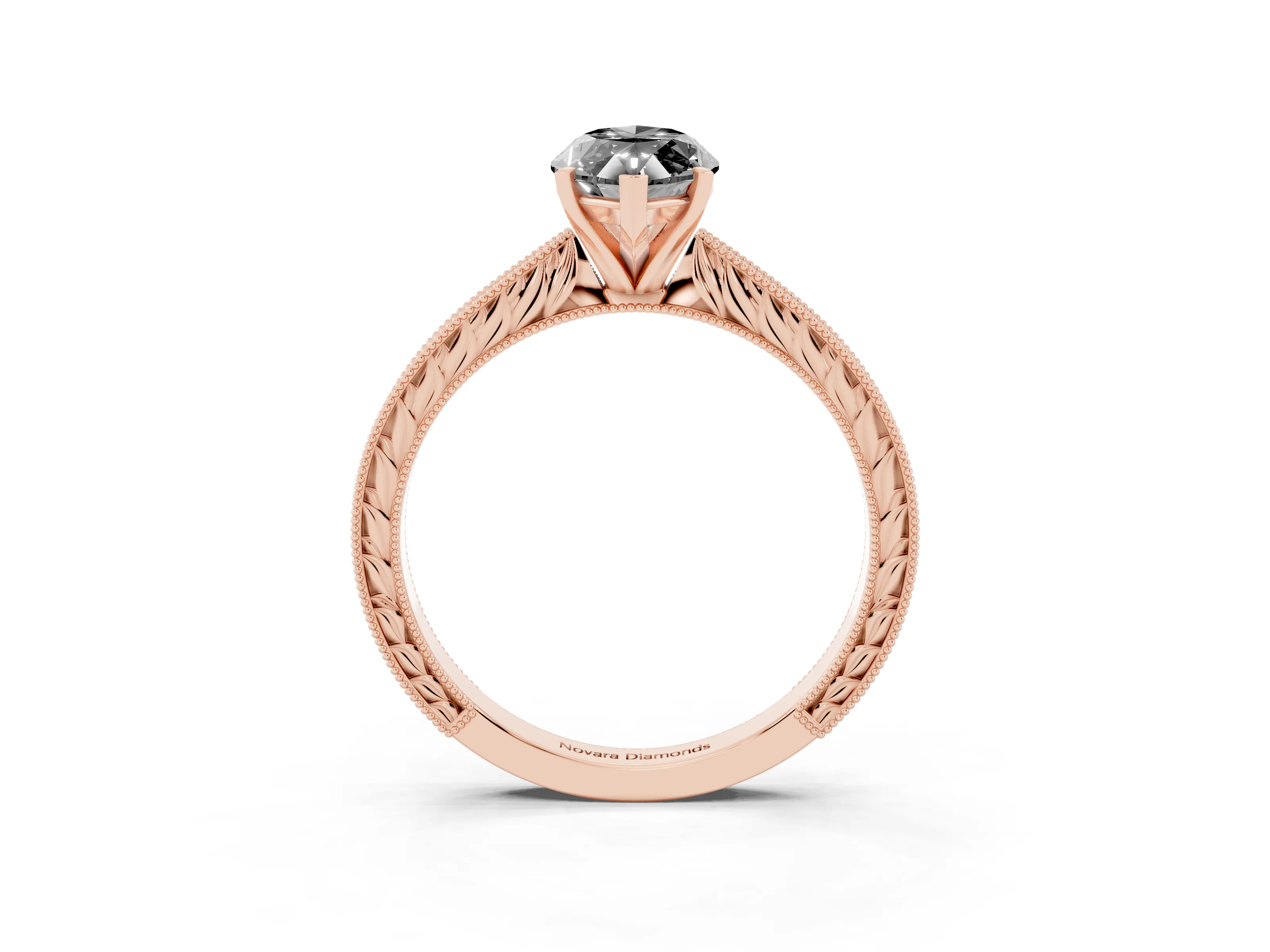 Fancy Black Marquise Cut Diamond Solitaire Milgrain Engraved Band Set in Rose gold with Prong Setting