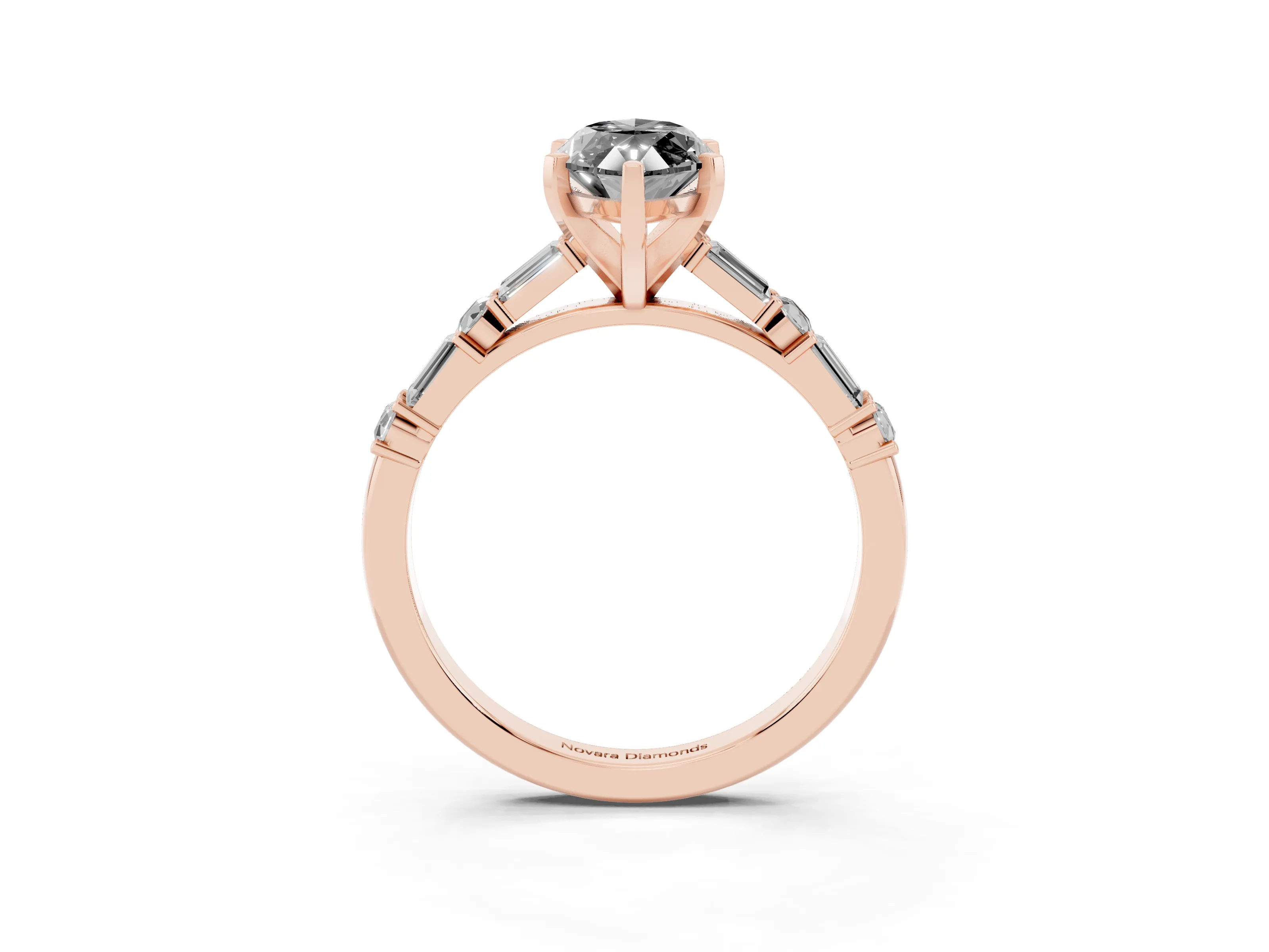 Fancy Black Marquise Cut Diamond Solitaire Set in Rose gold with Side Baguettes and Channel Set Band