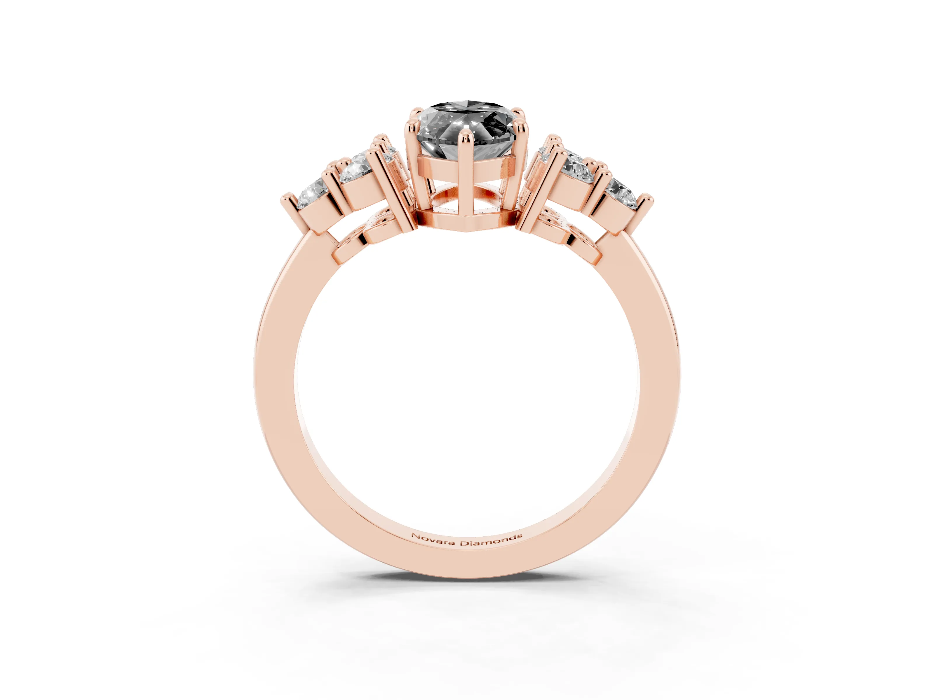 Fancy Black Marquise Cut Diamond Solitaire Ring Set in Rose gold with Cluster Accents on Each Side