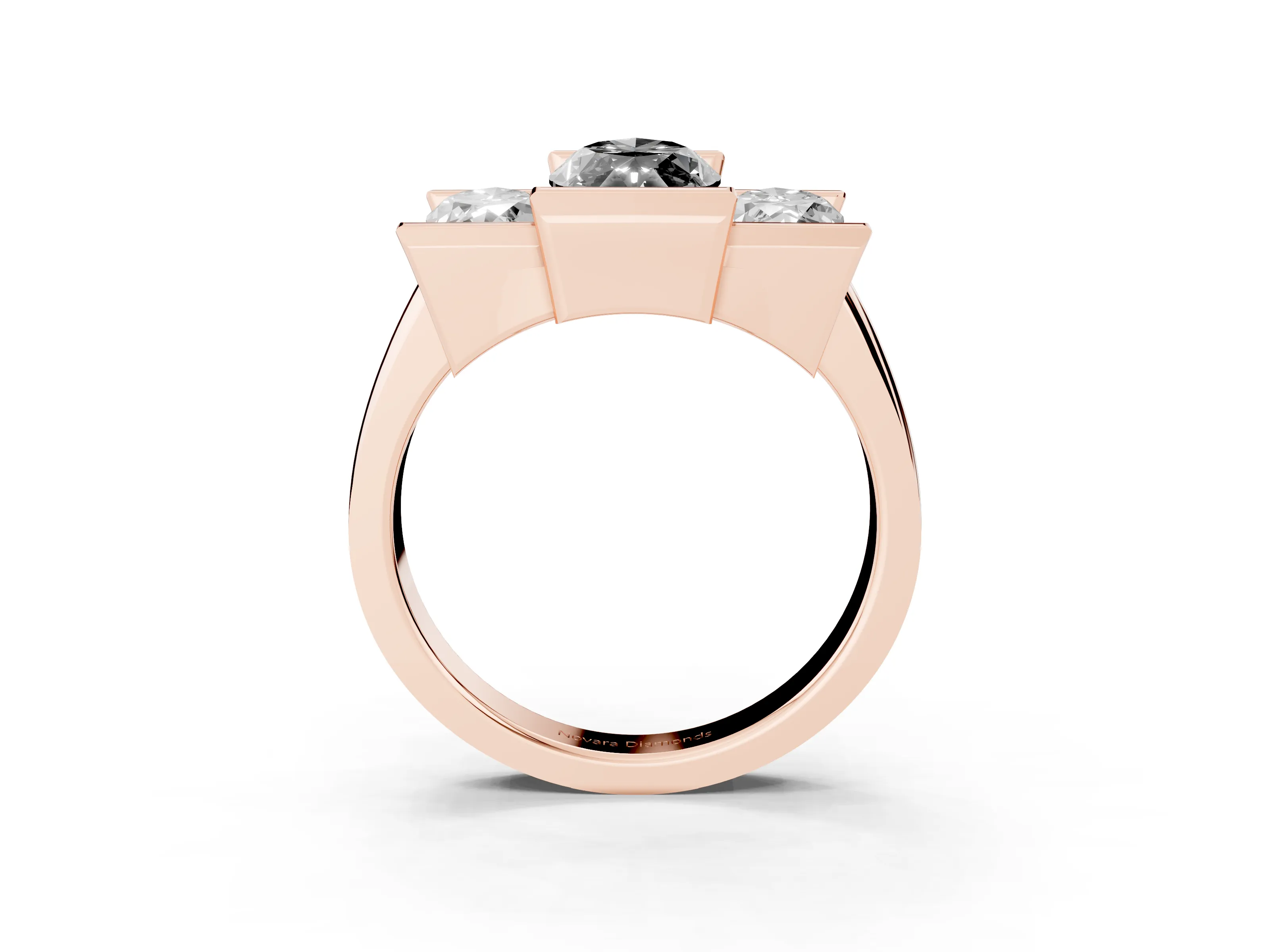 Fancy Black Marquise Cut Diamond Three-Stone Channel Set Ring Set in Rose gold with Smooth Polished Band