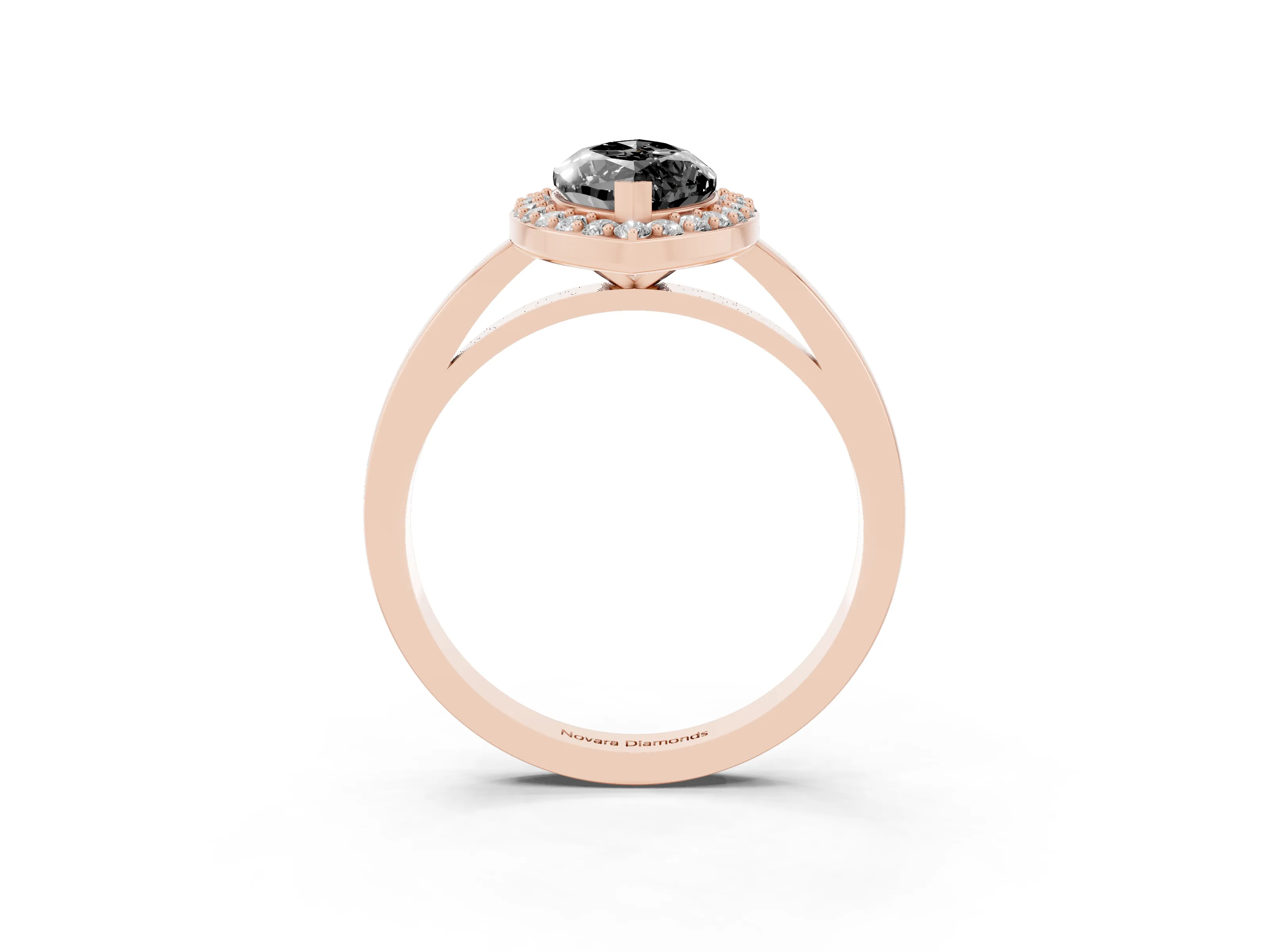 Fancy Black Marquise Cut Diamond Halo Ring Set in Rose gold with Solitaire Band and Prong Setting