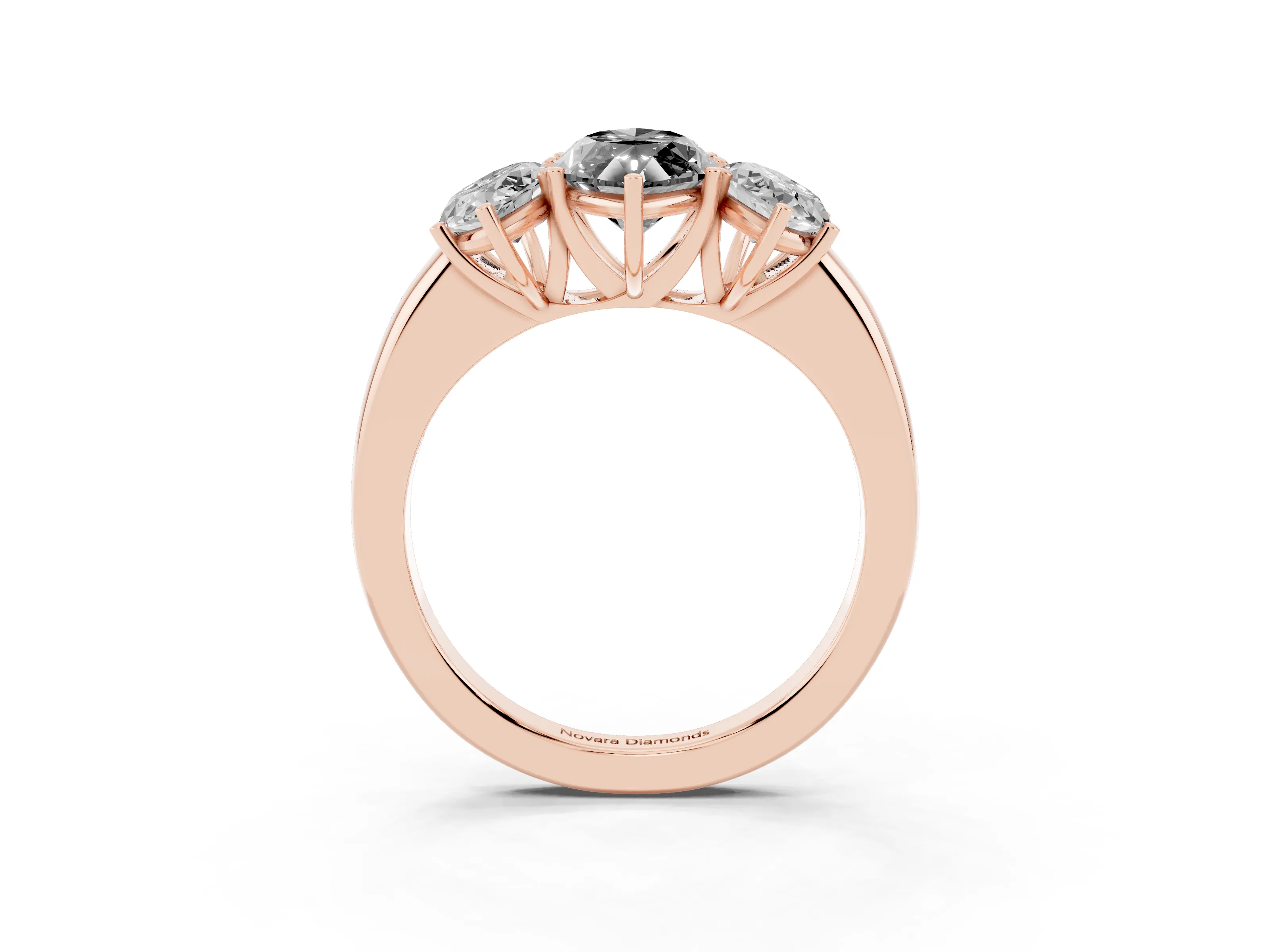 Fancy Black Marquise Cut Diamond Three-Stone Ring Set in Rose gold with Bold Center and Classic Band