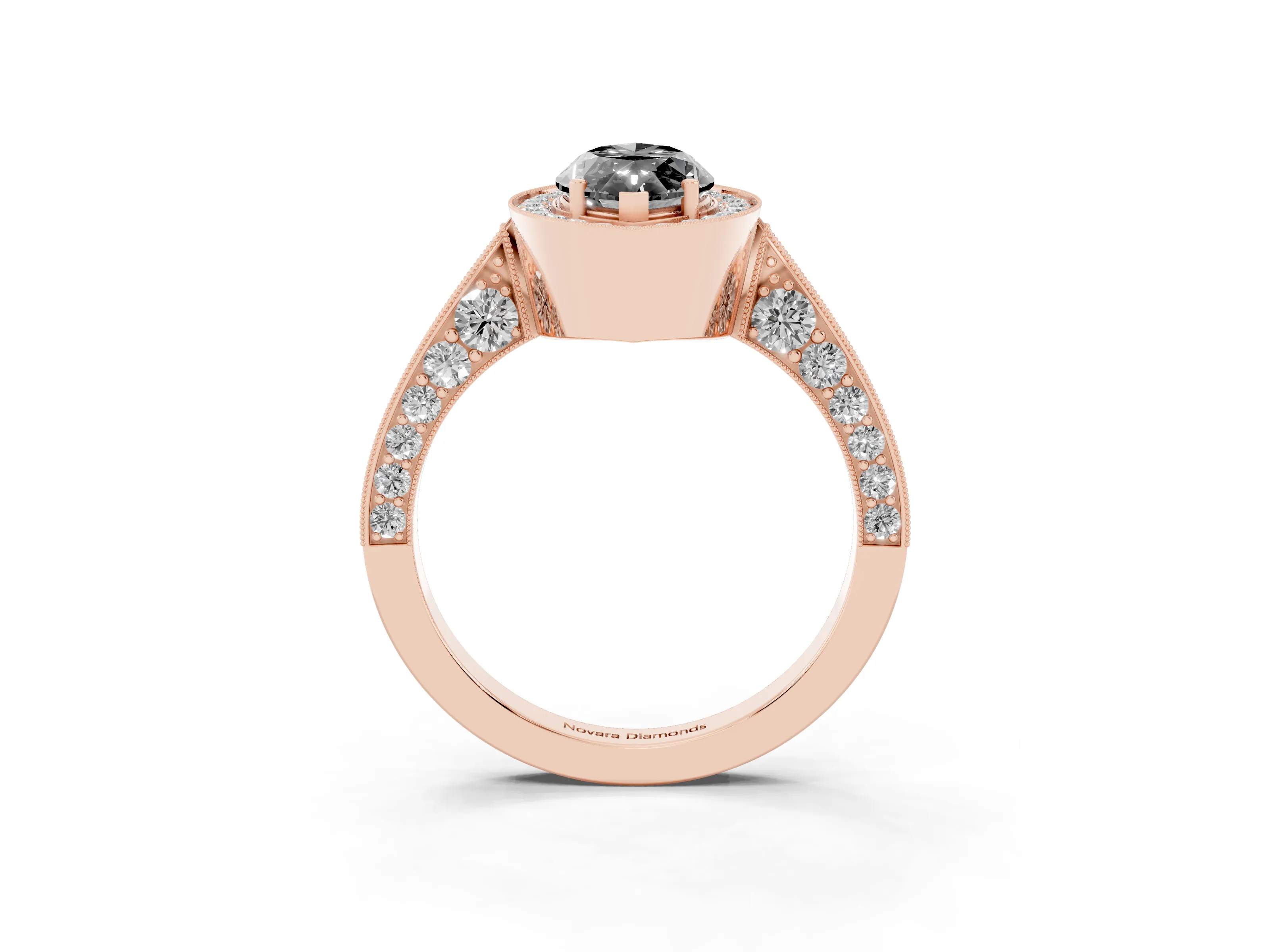Fancy Black Marquise Cut Diamond Halo Engagement Ring Set in Rose gold with Accent Split Shank Band