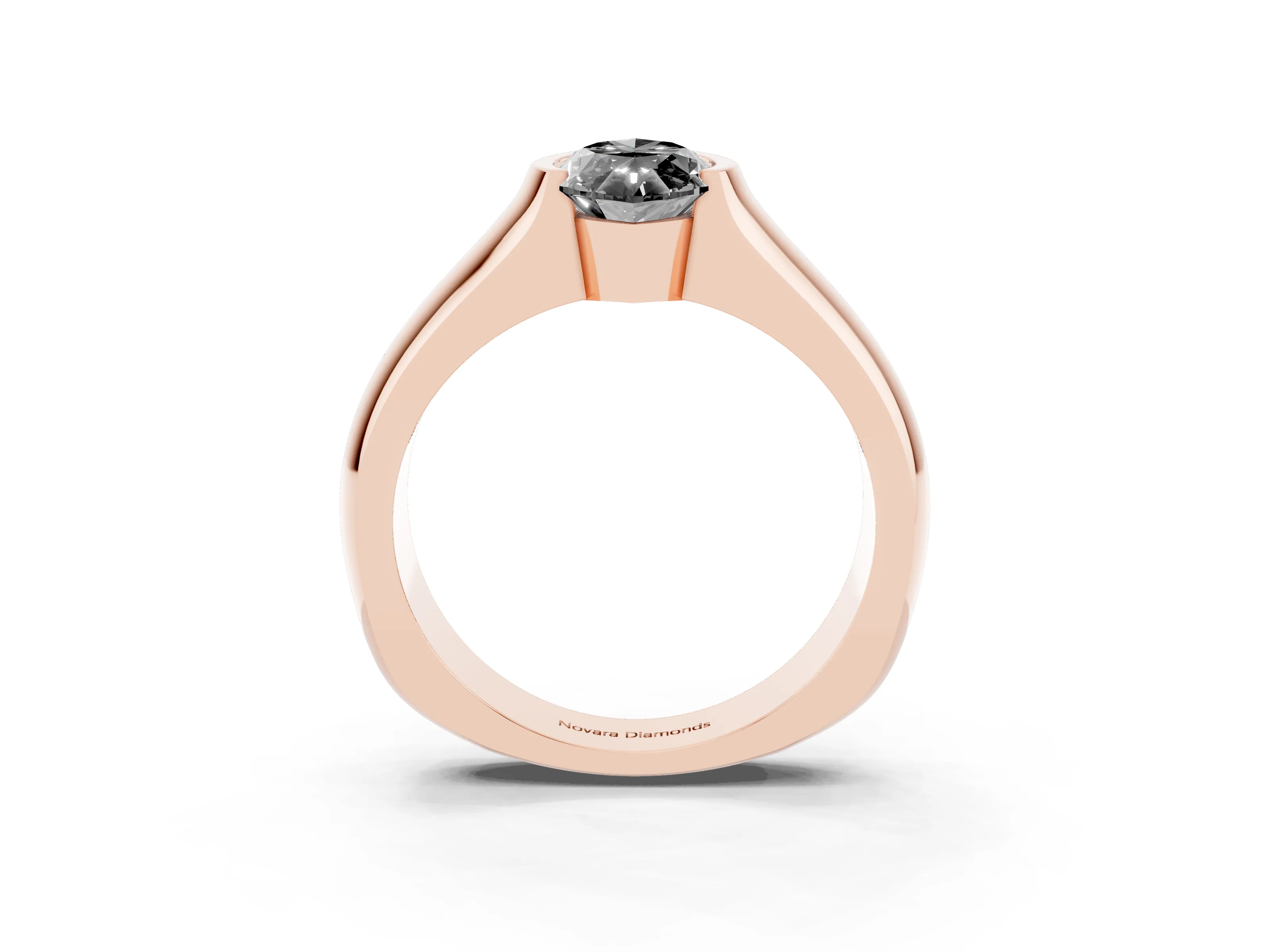 Fancy Black Marquise Cut Diamond Bezel Solitaire Ring Set in Rose gold with Wide Band