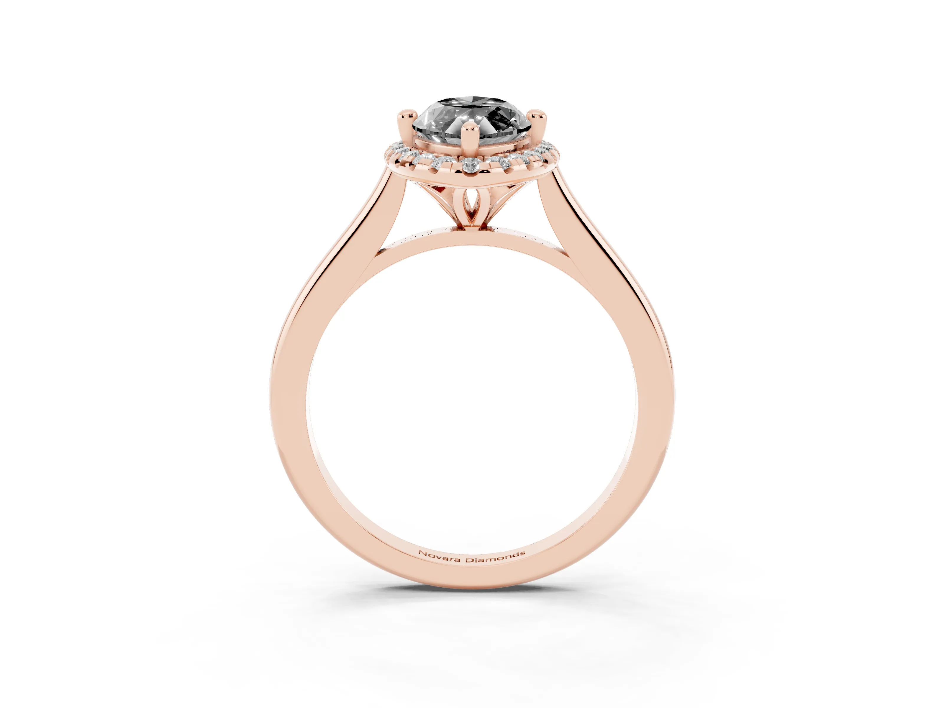 Fancy Black Marquise Cut Diamond Halo Engagement Ring Set in Rose gold with Pavé Band and Rising Shoulders