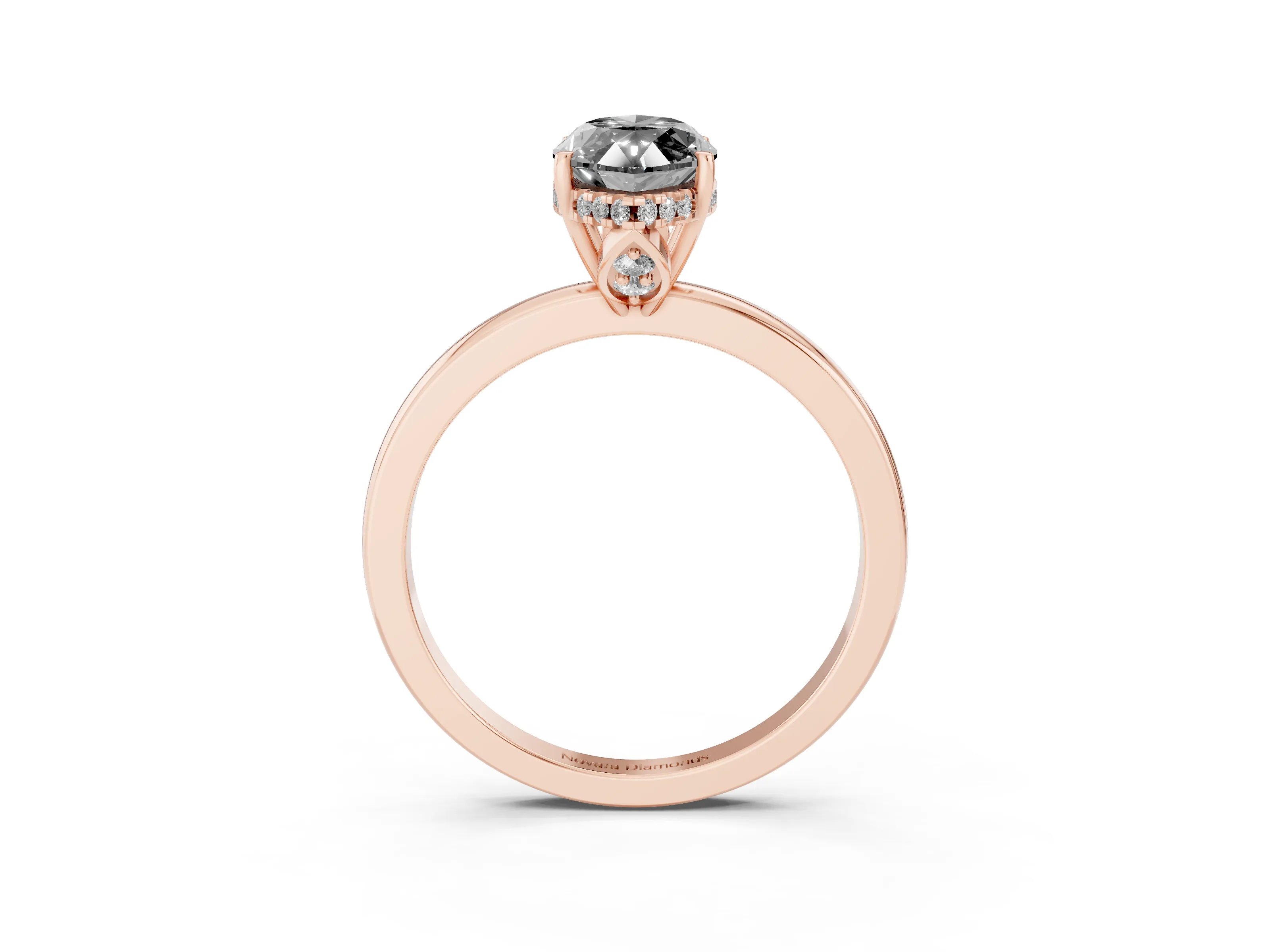 Fancy Black Marquise Cut Diamond Solitaire Ring Set in Rose gold with Plain Band and Prong Setting