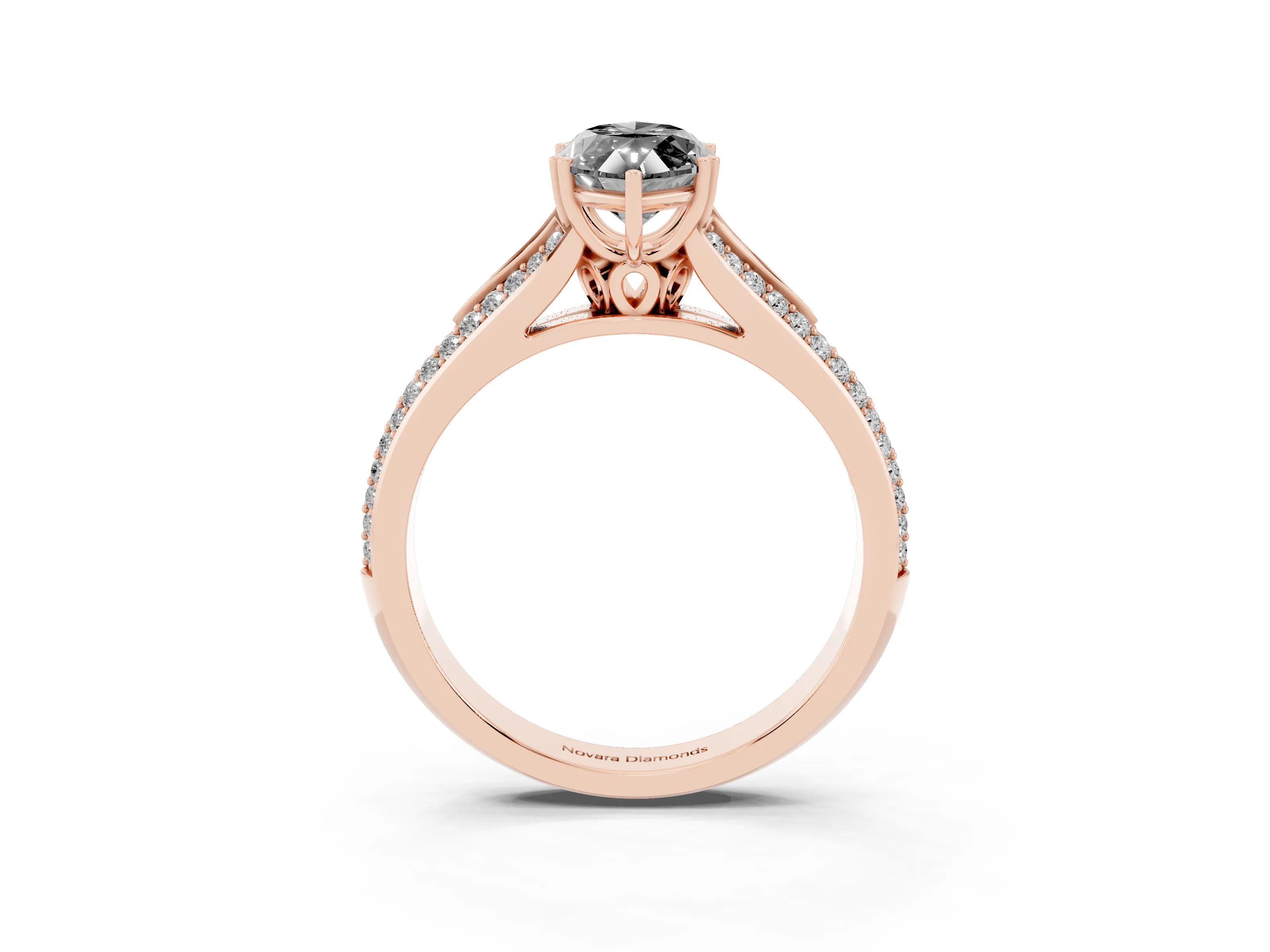 Fancy Black Marquise Cut Diamond Split Shank Pavé Engagement Ring Set in Rose gold with Prong-Set Center Stone