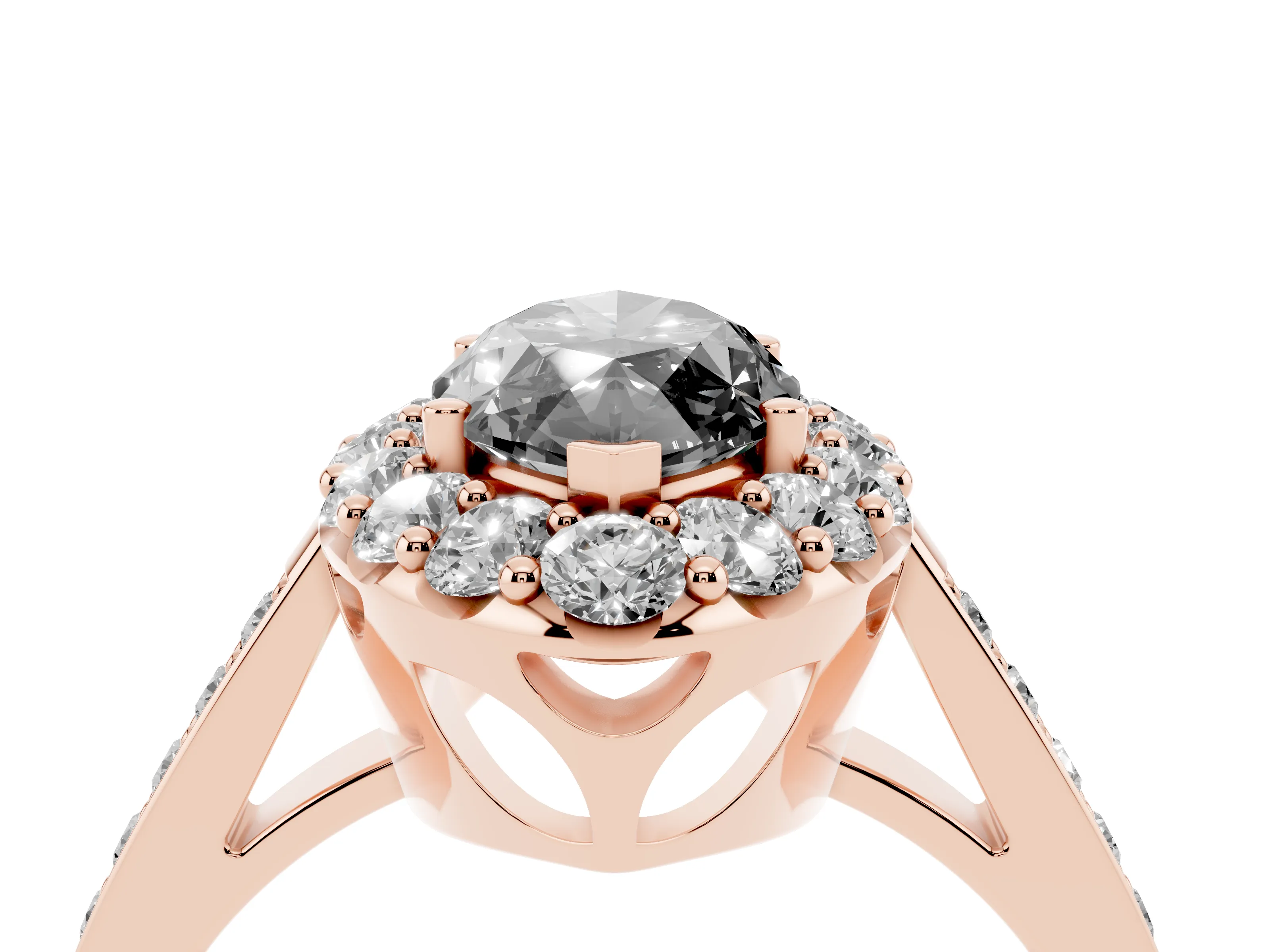 Fancy Black Marquise Cut Diamond Floral Halo Ring Set in Rose gold with Pavé Band and Prong Setting