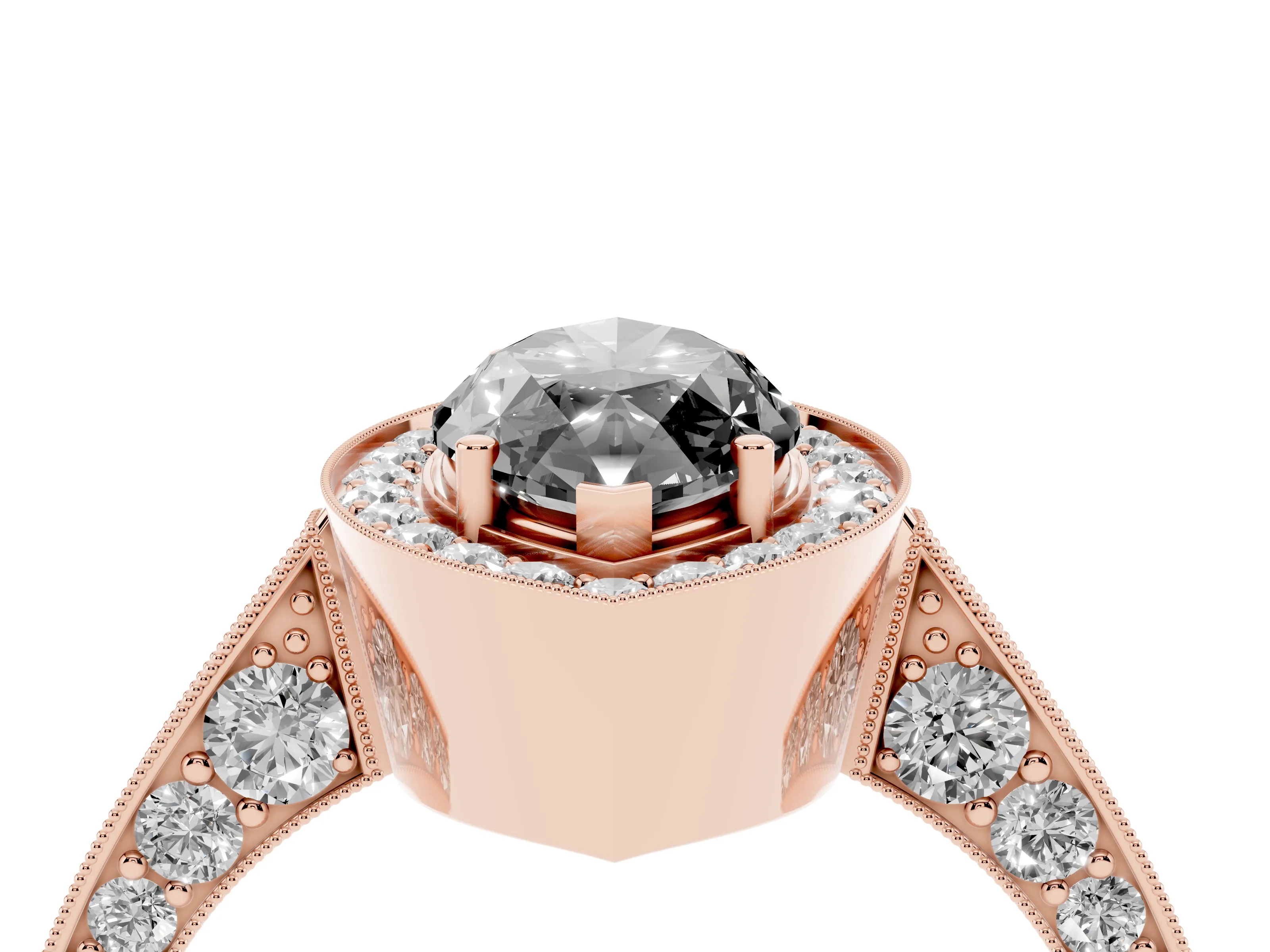 Fancy Black Marquise Cut Diamond Halo Engagement Ring Set in Rose gold with Accent Split Shank Band