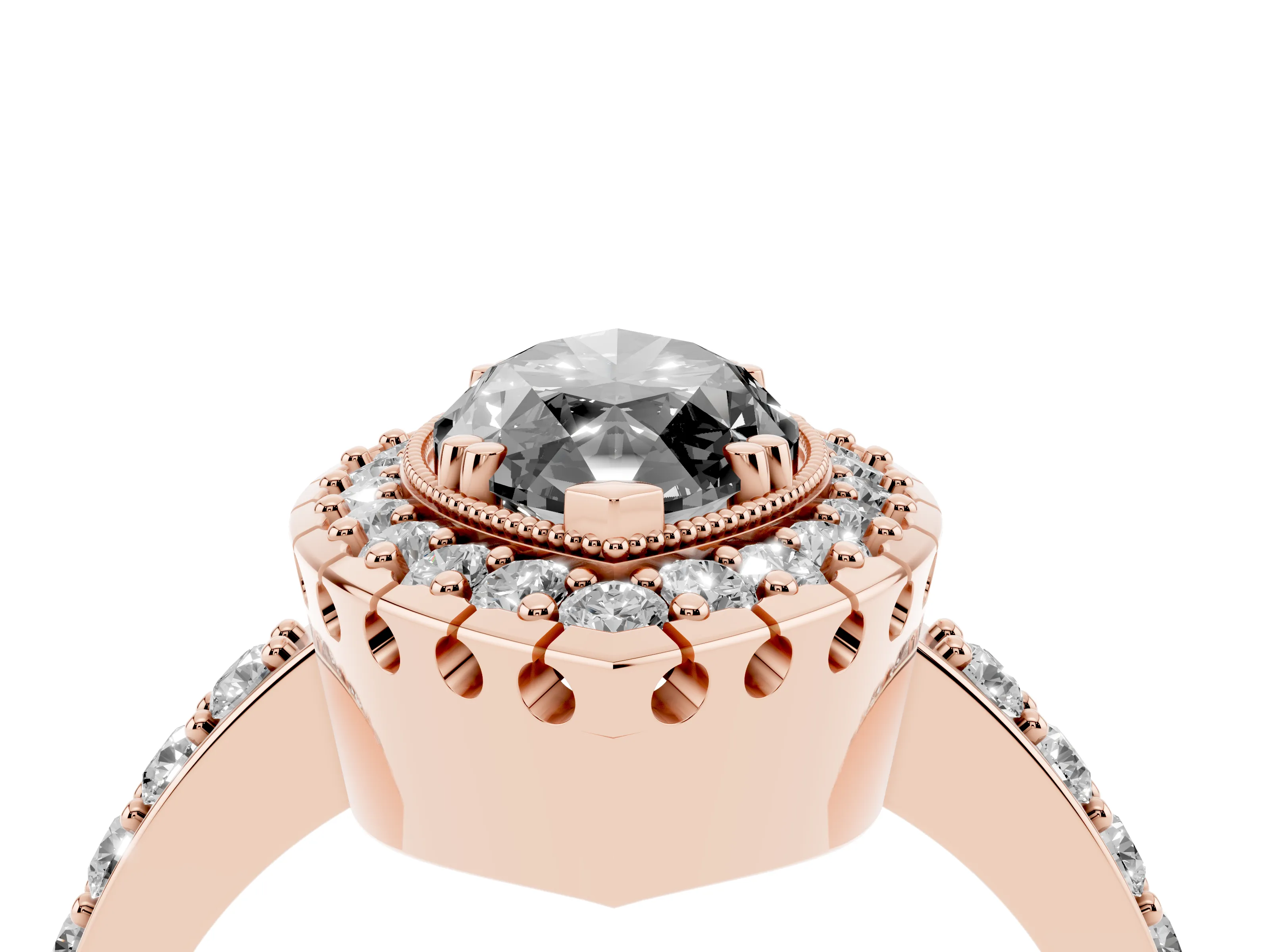 Fancy Black Marquise Cut Diamond Halo Ring Set in Rose gold with Pavé Shank and Prong Setting